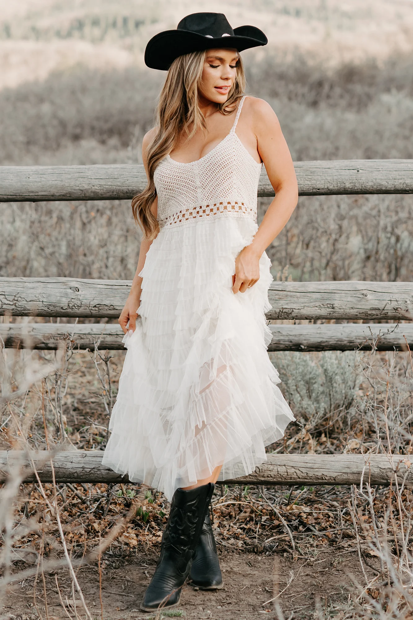 Sunlit Serenity Crochet Ruffle POL Dress (Natural) - Image 4