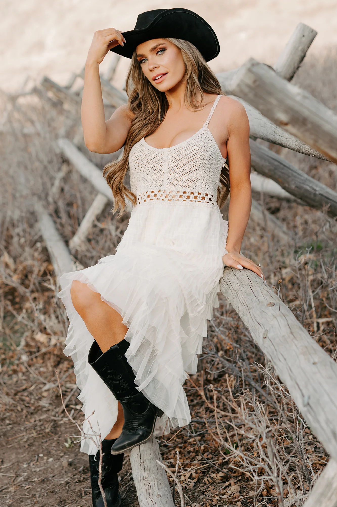 Sunlit Serenity Crochet Ruffle POL Dress (Natural) - Image 5