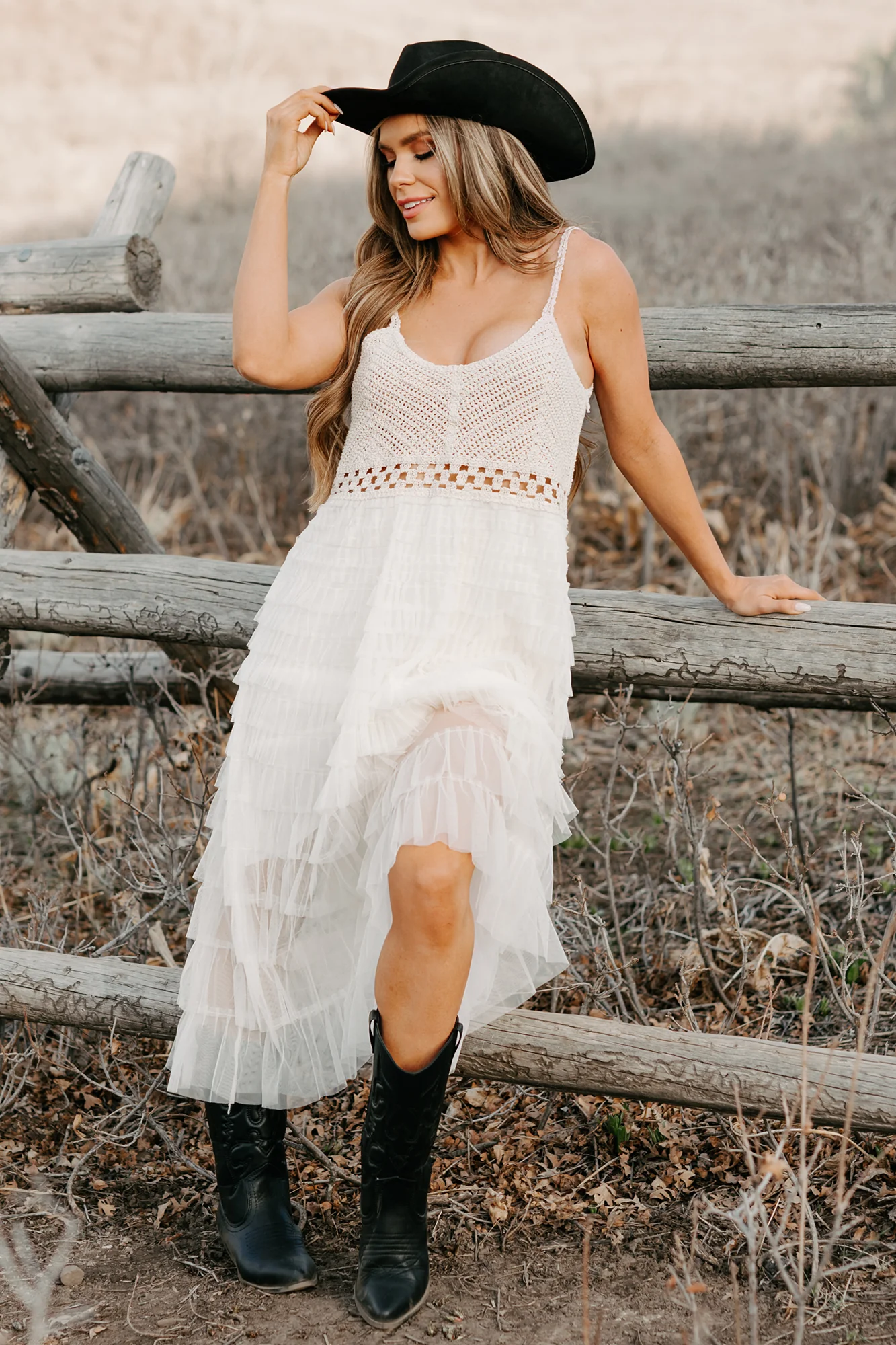 Sunlit Serenity Crochet Ruffle POL Dress (Natural) - Image 8