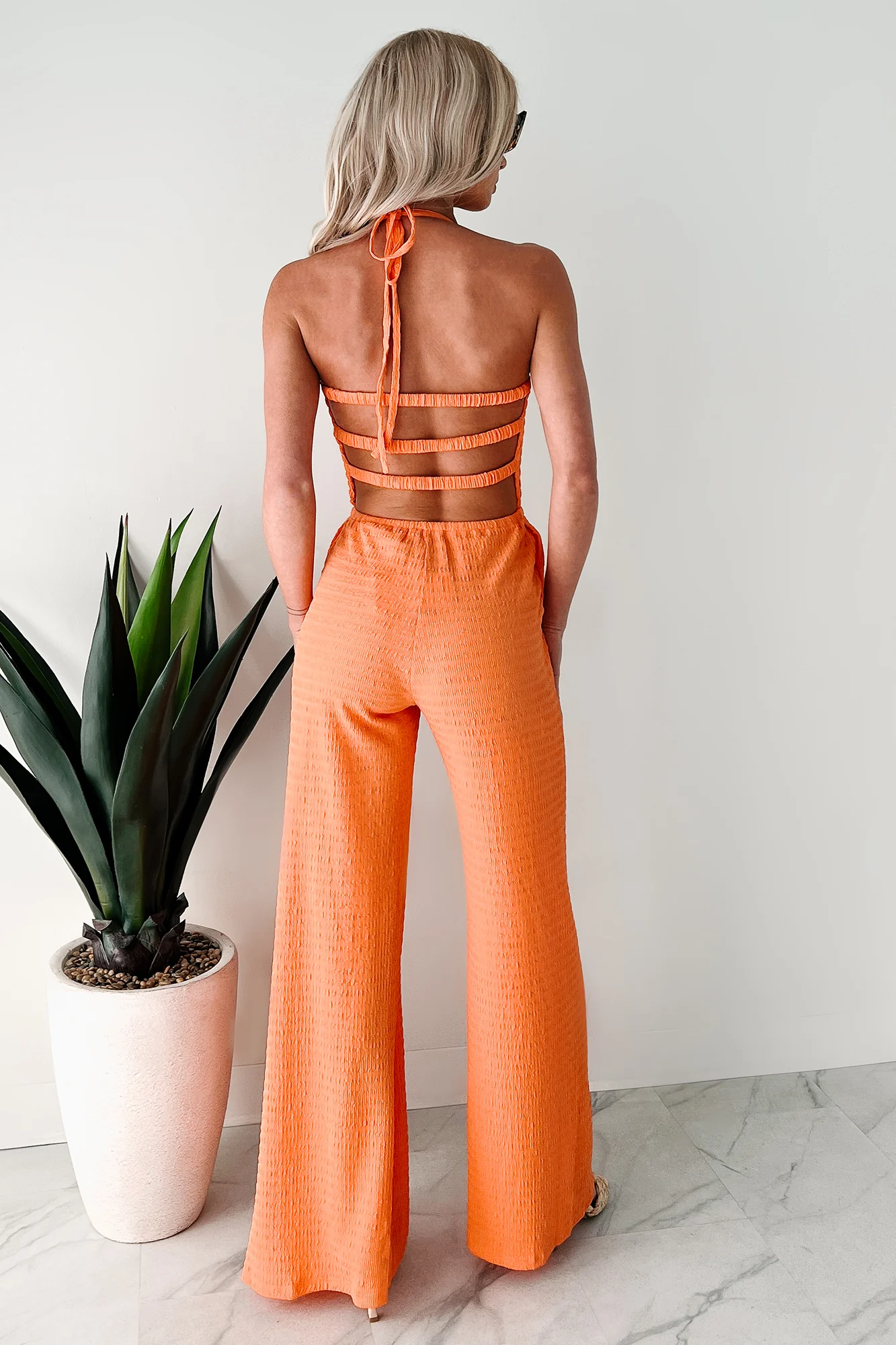 Sunlit Sweetheart Smocked Cut-Out Jumpsuit (Orange) - Image 2