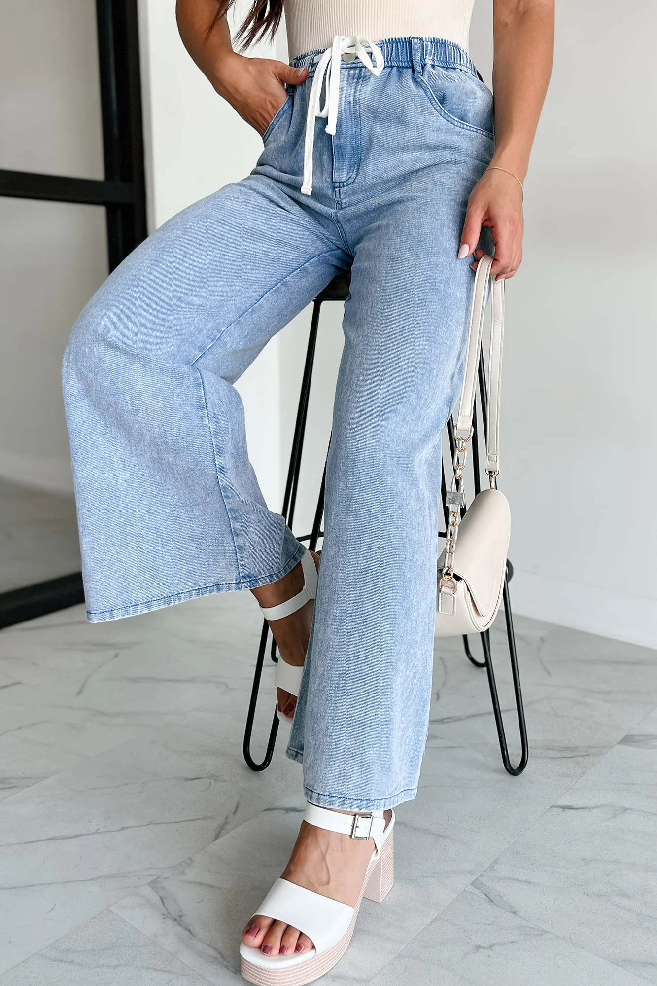 Sunny In San Fran Wide Leg Denim Pants (Denim Blue) - Image 4