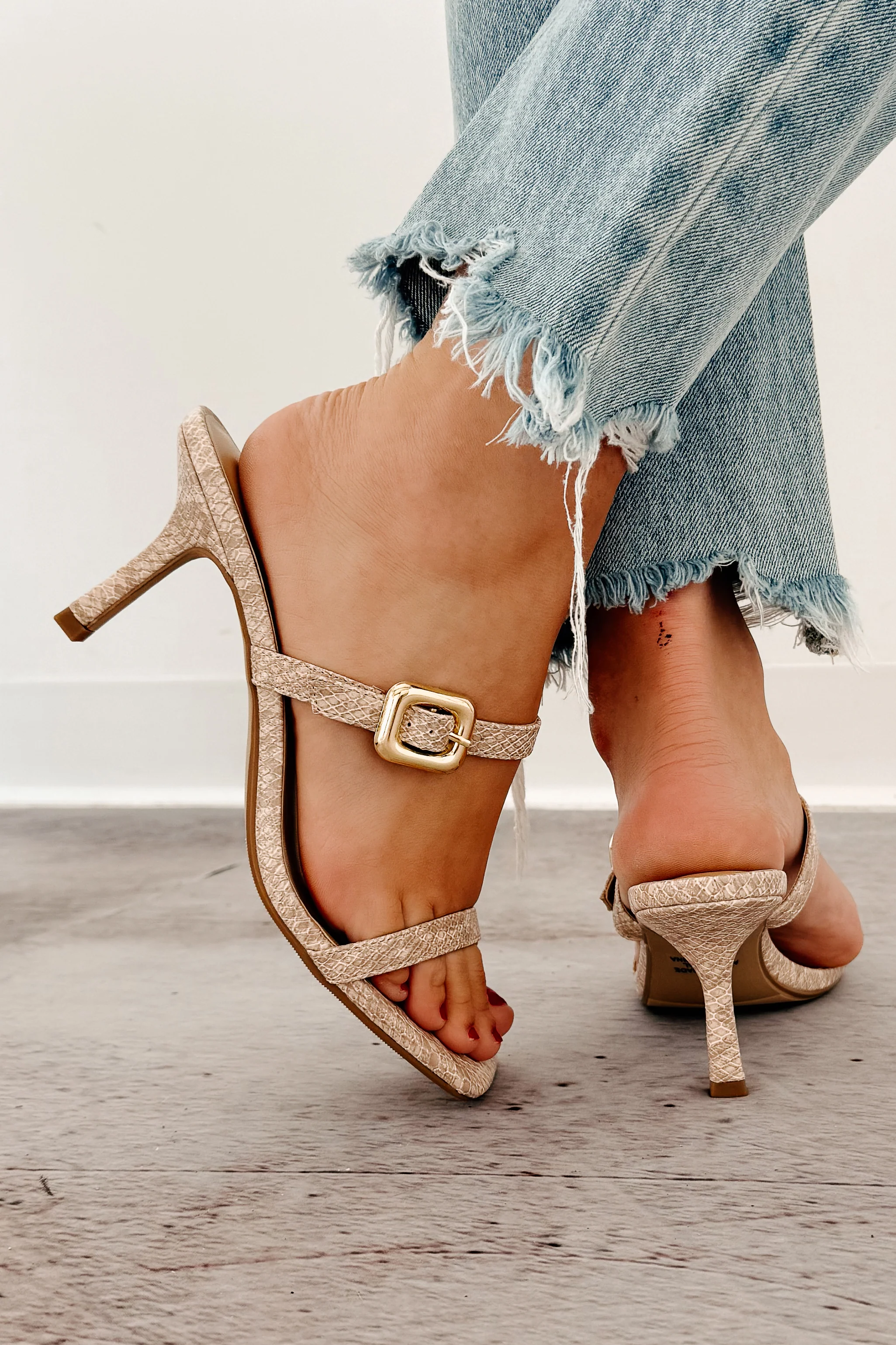 Sunset Blooms Buckle Strap Square Toe Heel (Cream) - Image 3