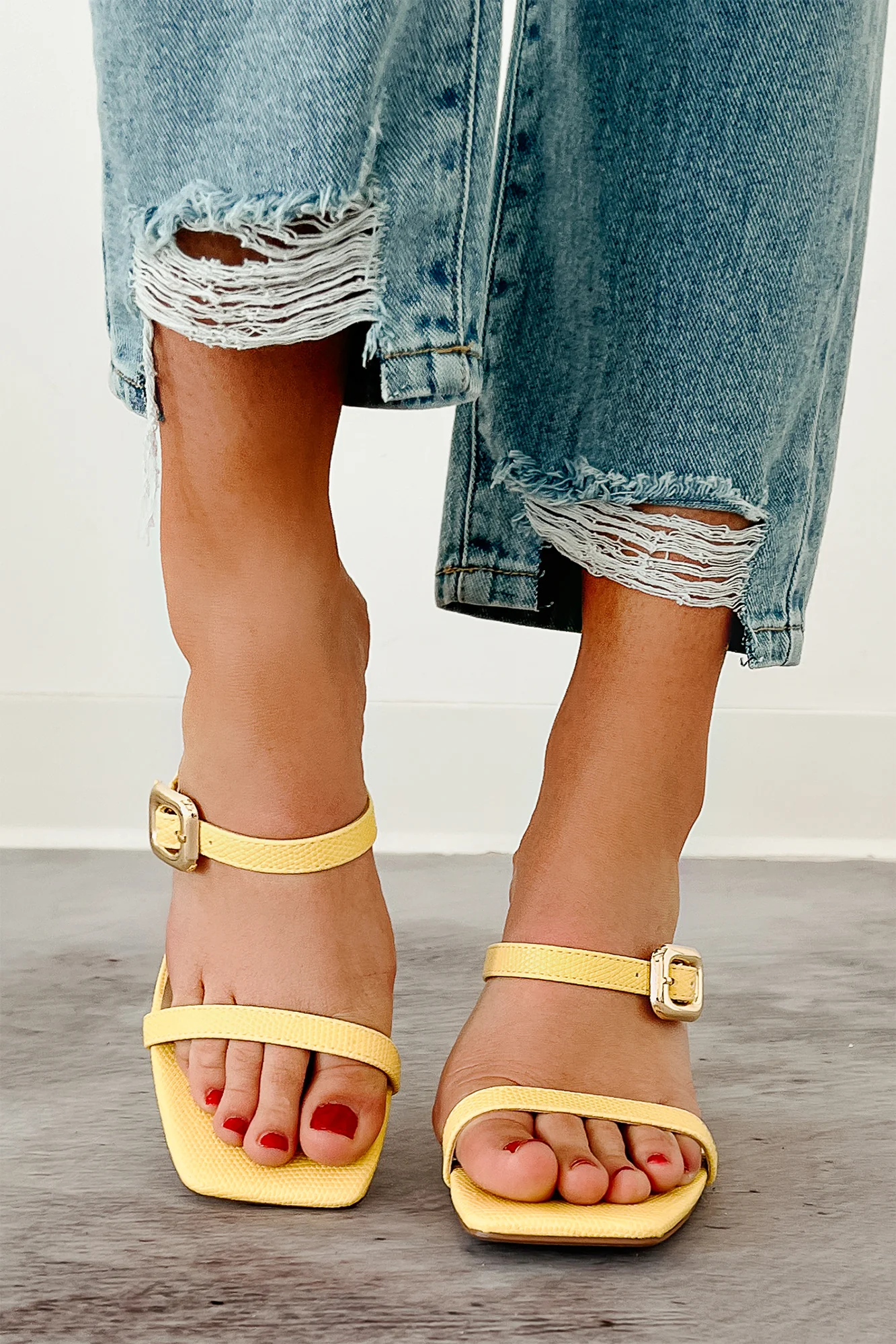 Sunset Blooms Buckle Strap Square Toe Heel (Yellow) - Image 4
