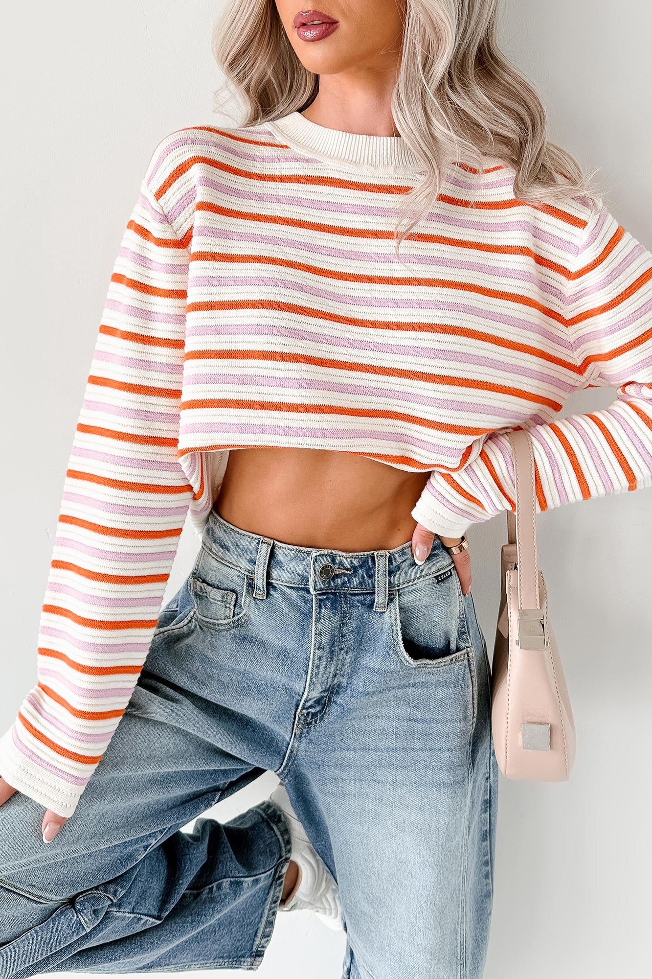Sunset Feelings Stripe Knit Sweater (Cream/Pink/Orange) - Image 6