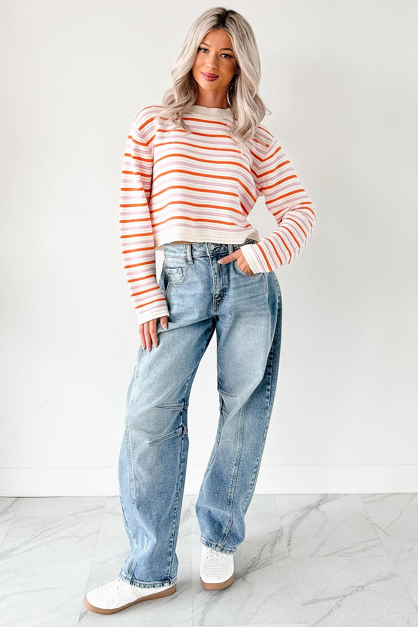 Sunset Feelings Stripe Knit Sweater (Cream/Pink/Orange) - Image 8