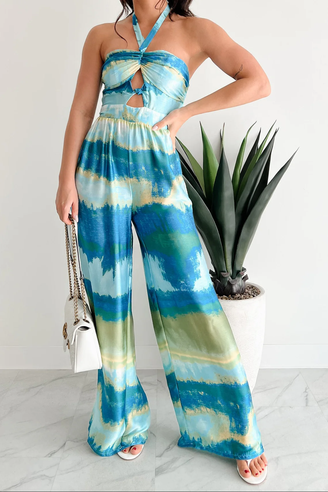 Sunshine & Seaside Halter Wide Leg Jumpsuit (Blue) - Image 2