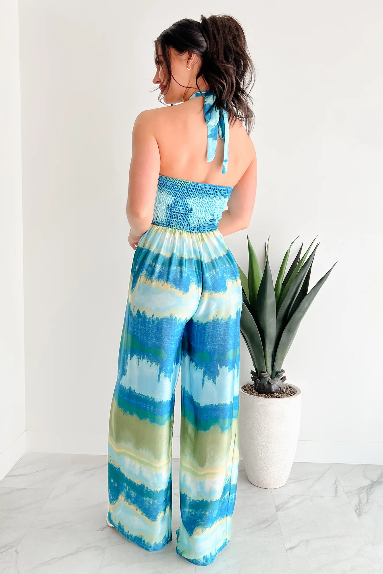 Sunshine & Seaside Halter Wide Leg Jumpsuit (Blue) - Image 3