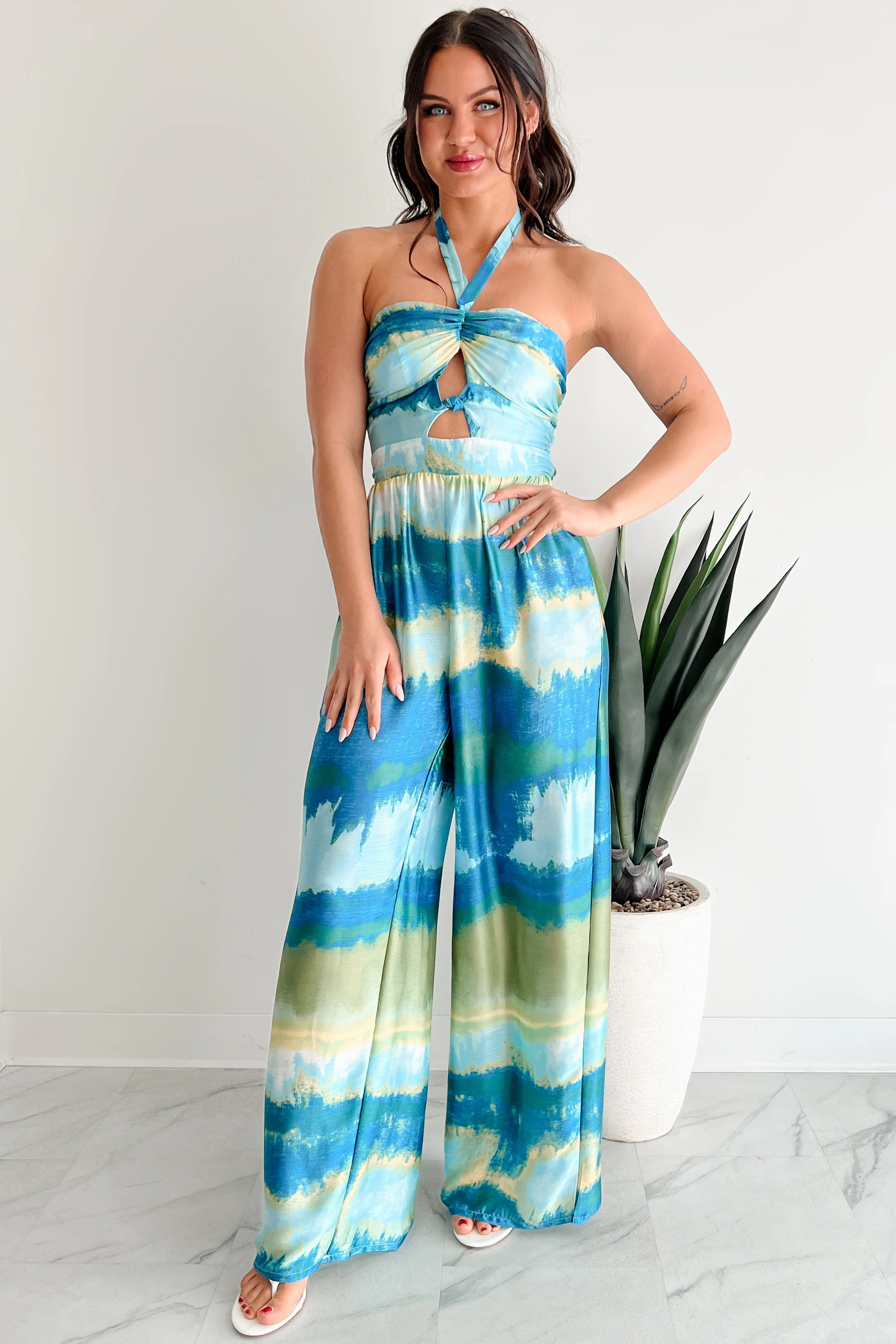 Sunshine & Seaside Halter Wide Leg Jumpsuit (Blue) - Image 4