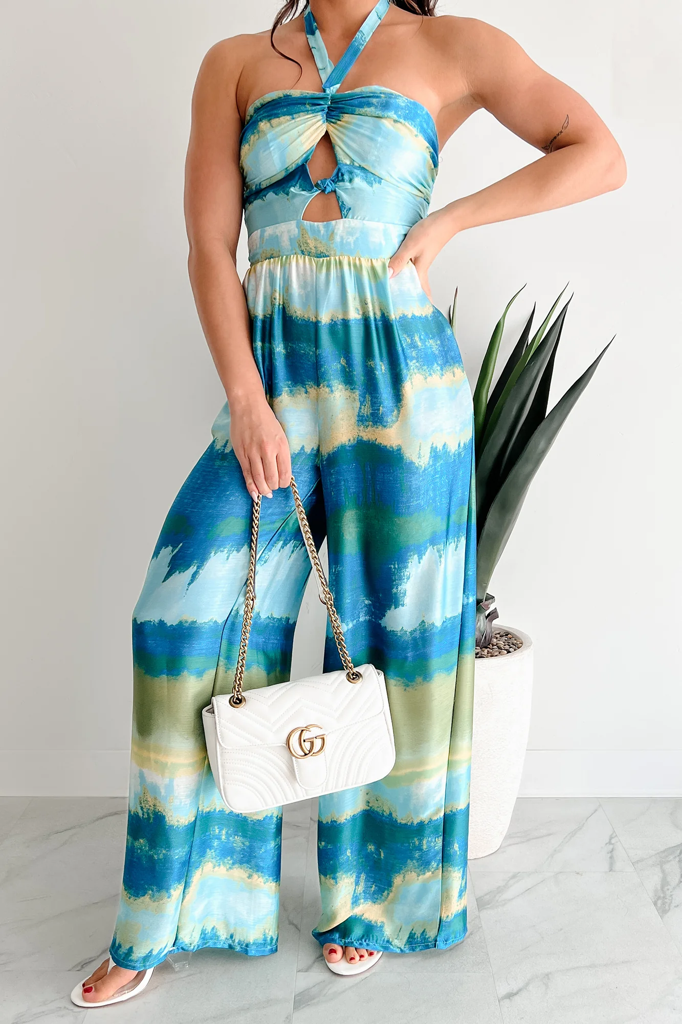 Sunshine & Seaside Halter Wide Leg Jumpsuit (Blue) - Image 5