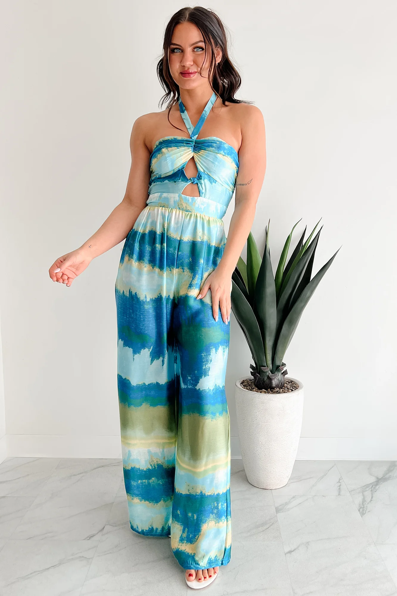 Sunshine & Seaside Halter Wide Leg Jumpsuit (Blue) - Image 6