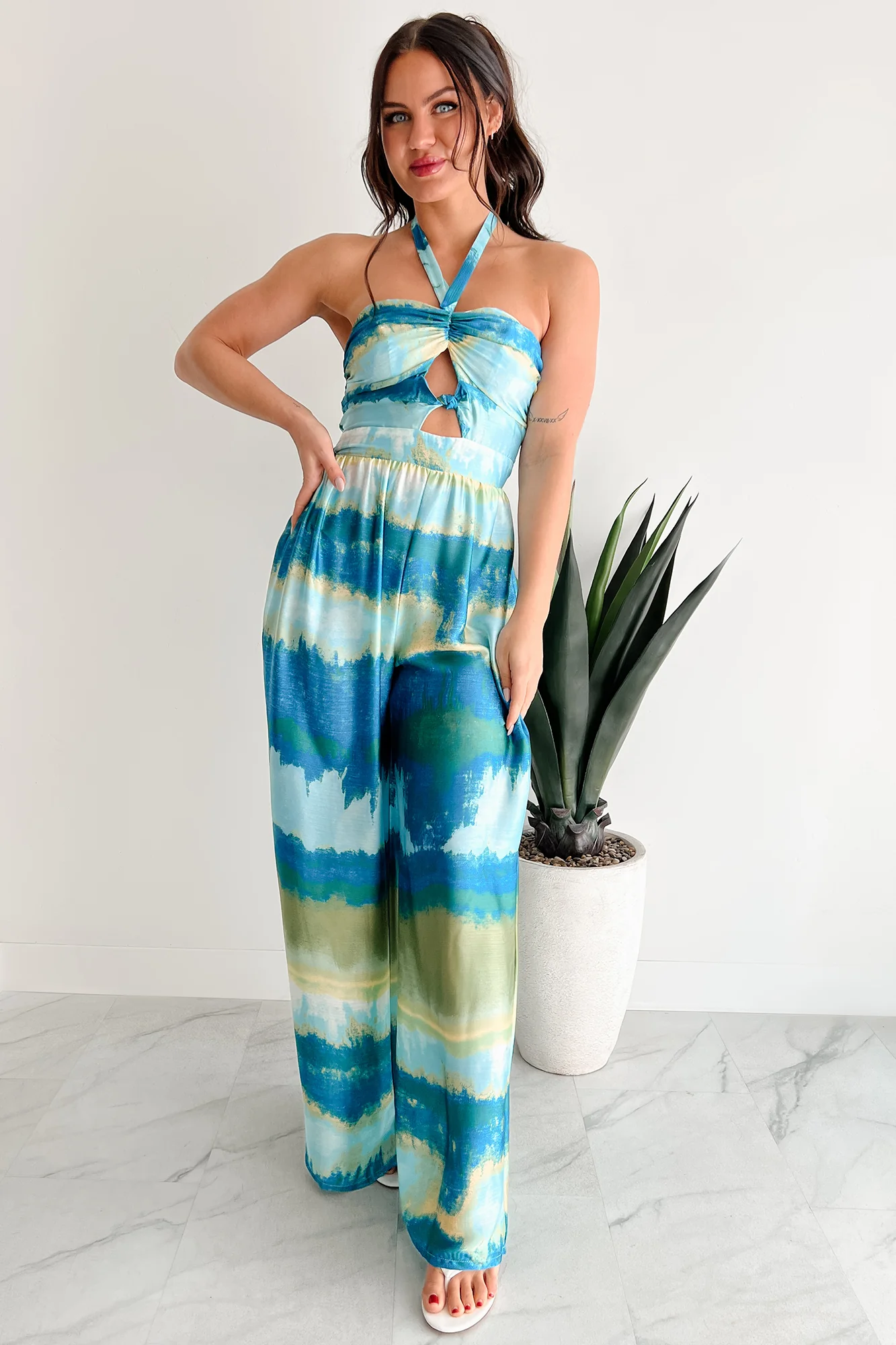 Sunshine & Seaside Halter Wide Leg Jumpsuit (Blue) - Image 7