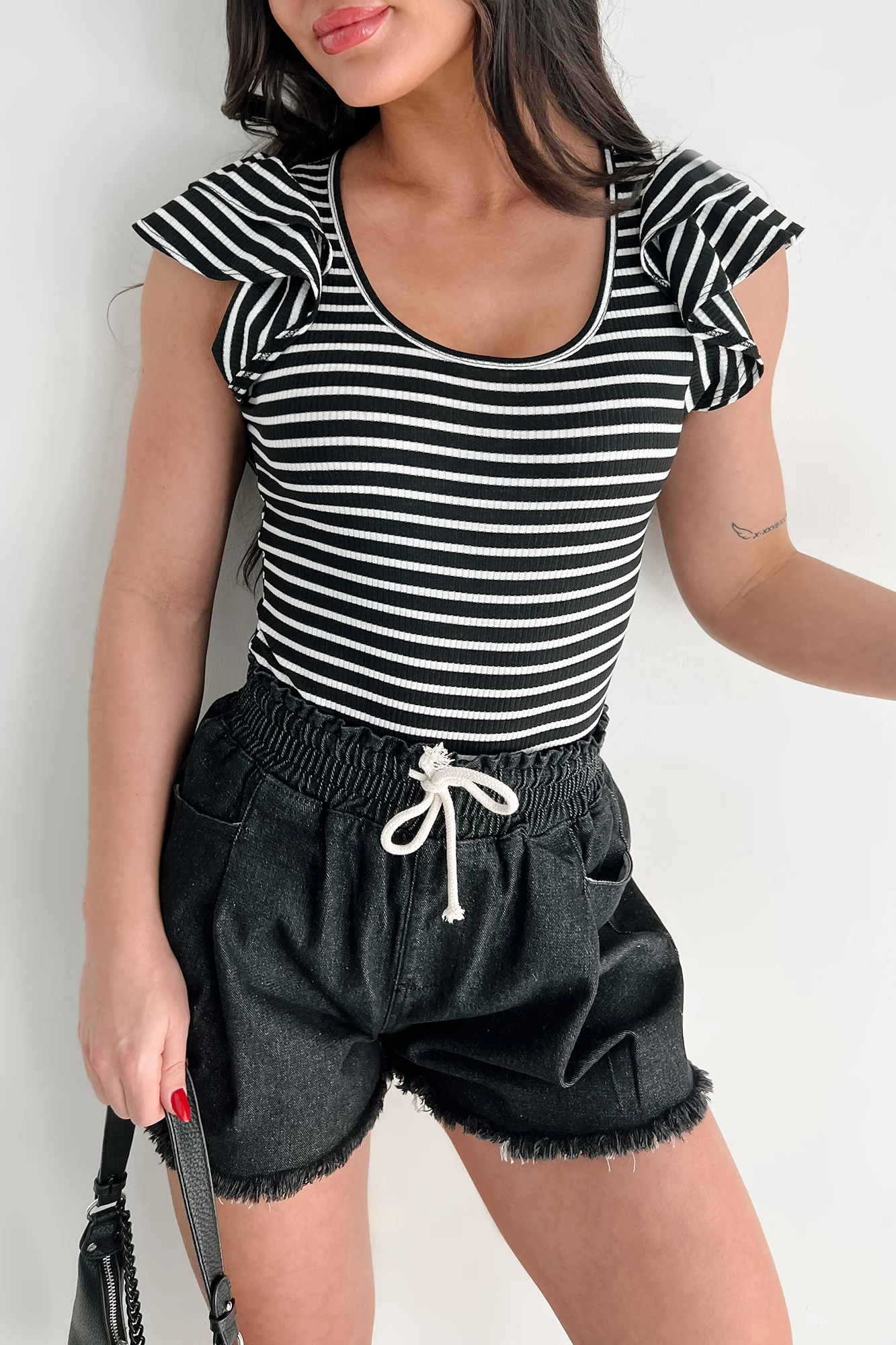 Sweet As Honey Ruffle Sleeve Striped Bodysuit (Black/White) - Image 4