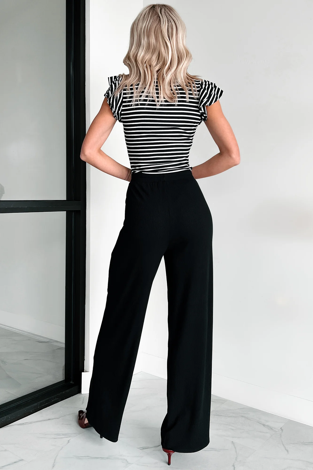 Sweet As Honey Ruffle Sleeve Striped Bodysuit (Black/White) - Image 9