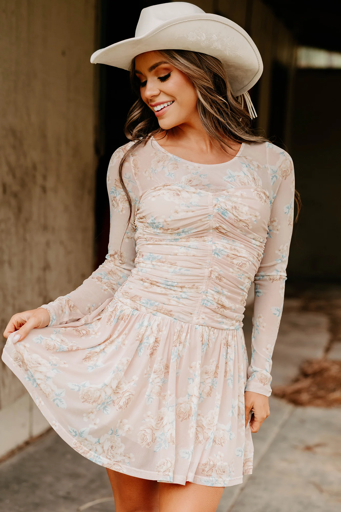Sweet As Summer Floral Ruched Mini Dress (Blush) - Image 2