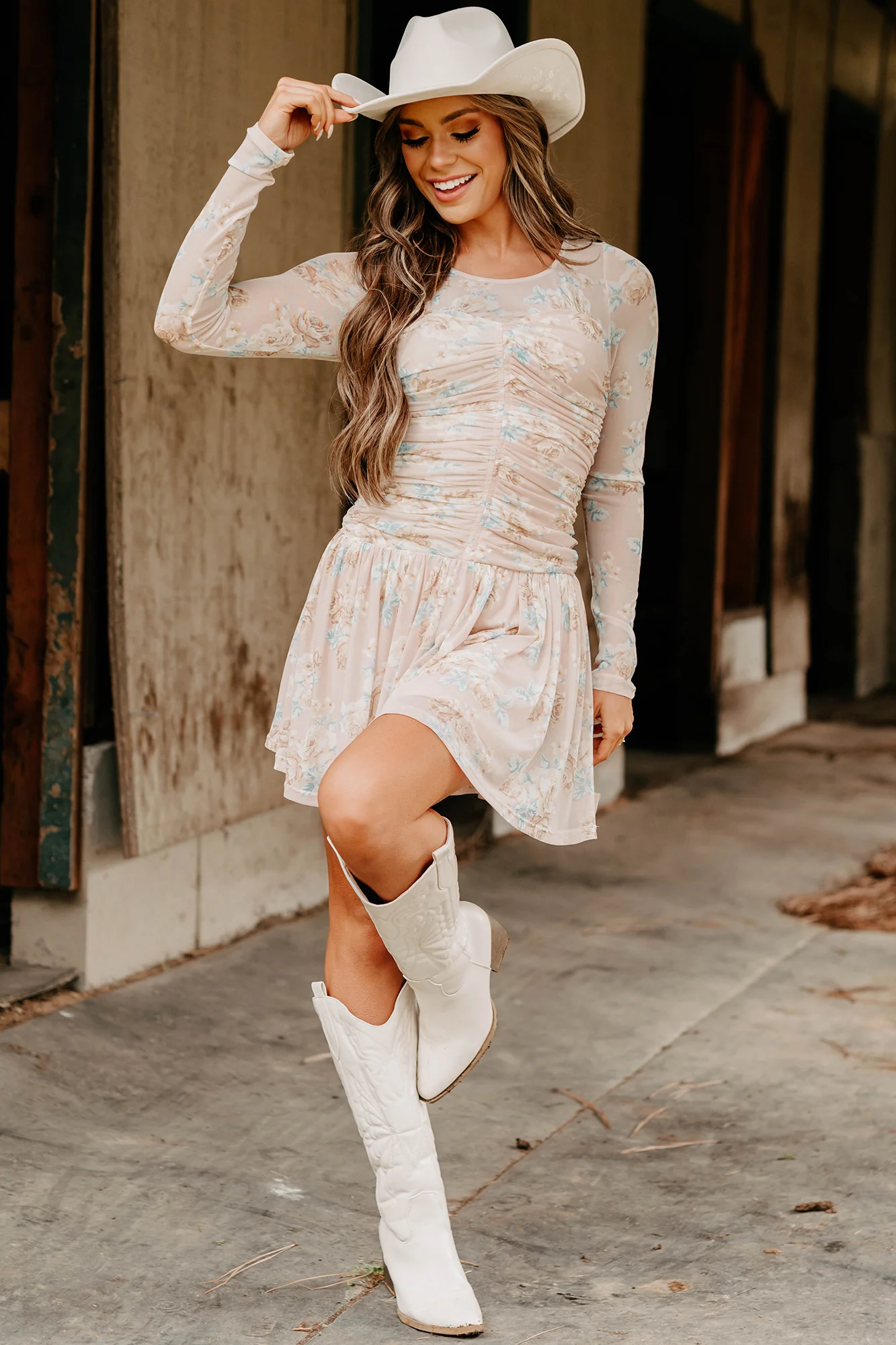 Sweet As Summer Floral Ruched Mini Dress (Blush) - Image 3