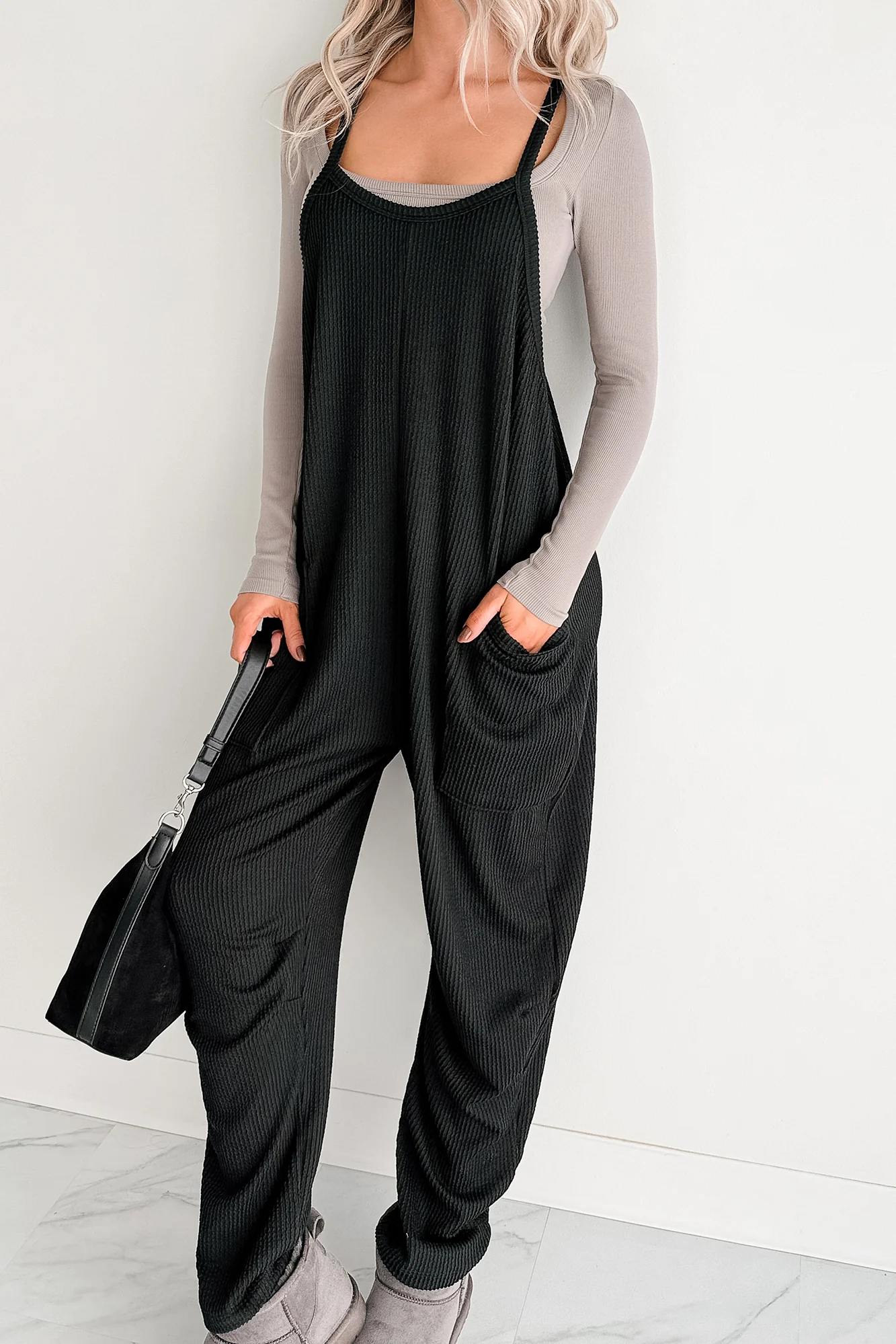 Sweet Crush Ribbed Sleeveless Jumpsuit (Black) - Image 2