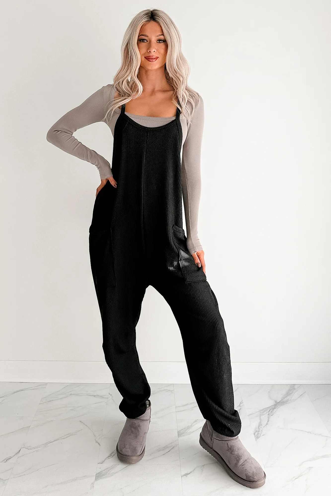 Sweet Crush Ribbed Sleeveless Jumpsuit (Black) - Image 5