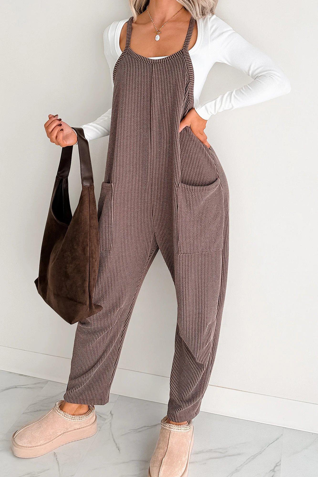 Sweet Crush Ribbed Sleeveless Jumpsuit (Brown) - Image 2