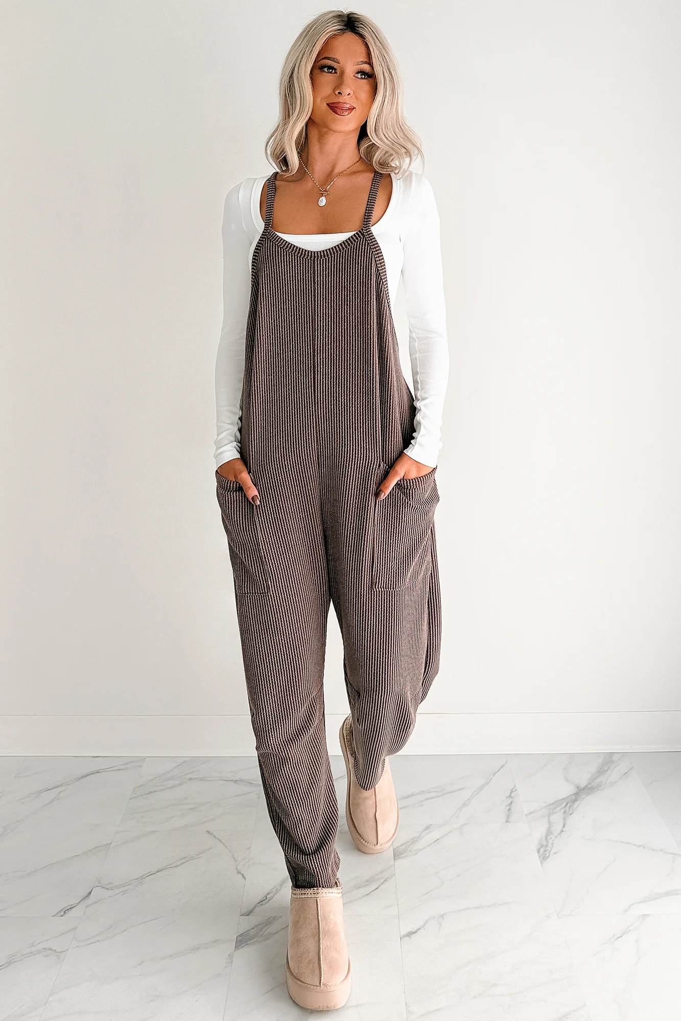 Sweet Crush Ribbed Sleeveless Jumpsuit (Brown) - Image 3