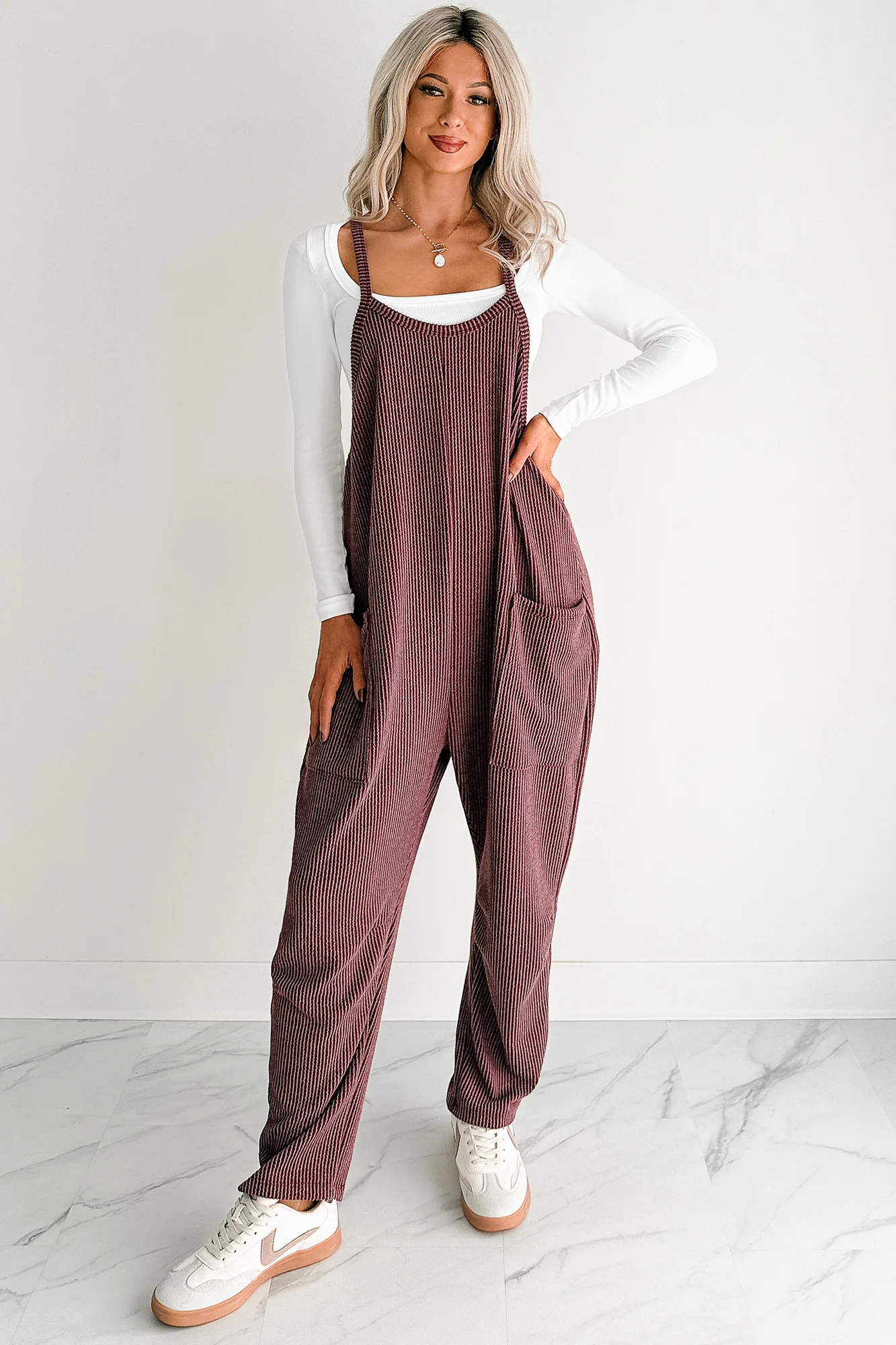 Sweet Crush Ribbed Sleeveless Jumpsuit (Maroon) - Image 4