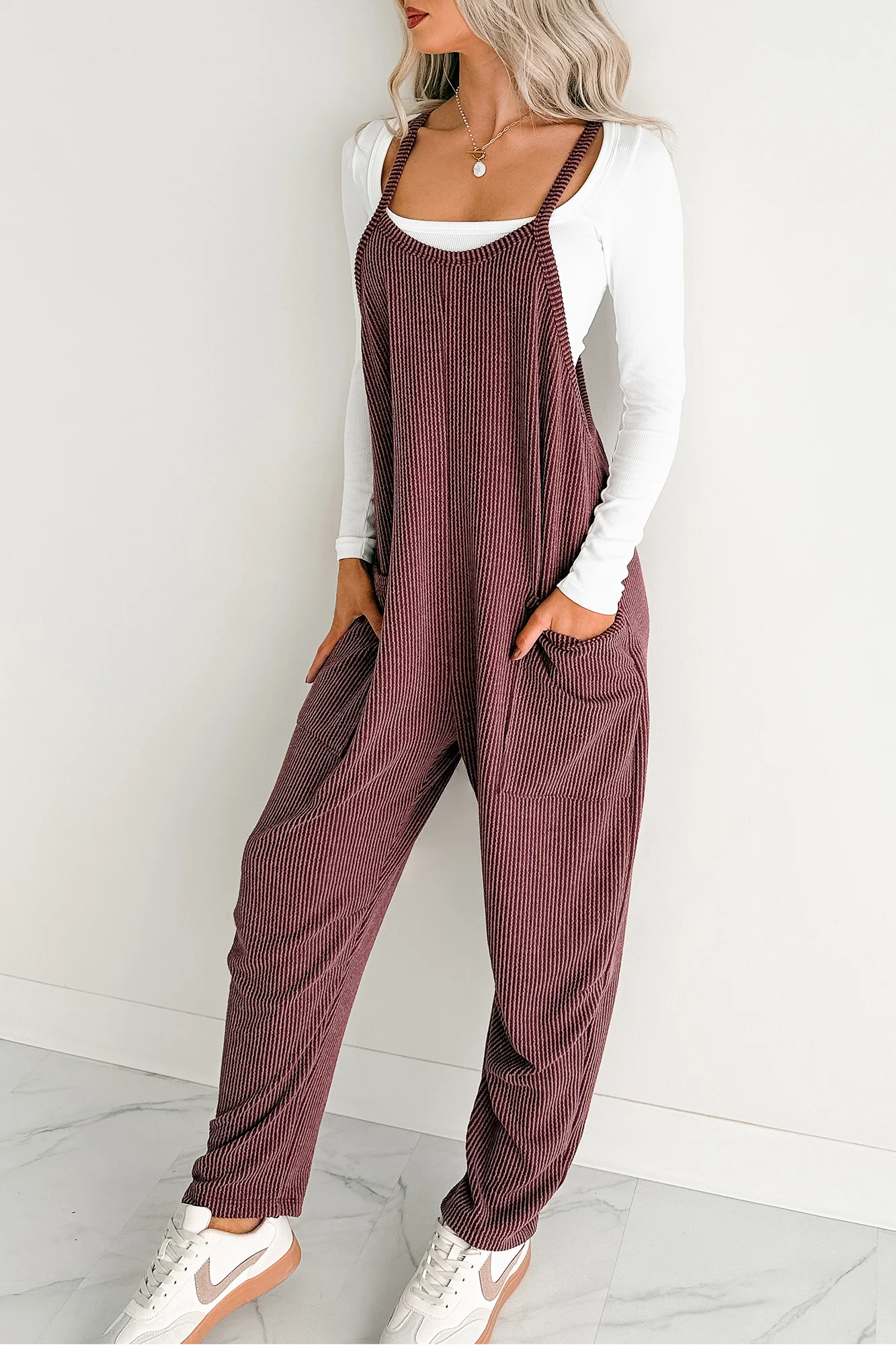 Sweet Crush Ribbed Sleeveless Jumpsuit (Maroon) - Image 6