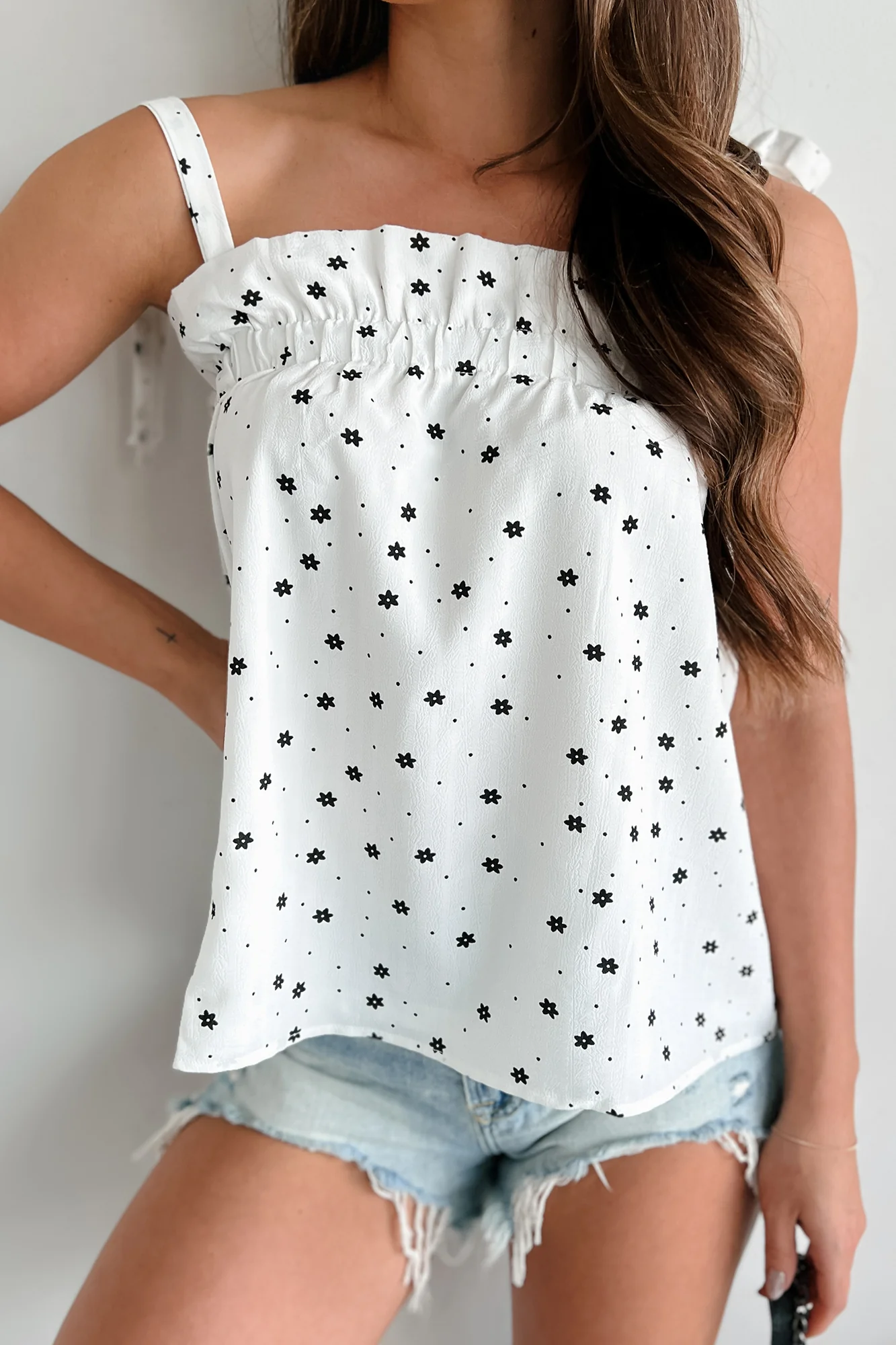 Sweet Duet Polka Dot/Floral Printed Tank Top (Off White) - Image 4