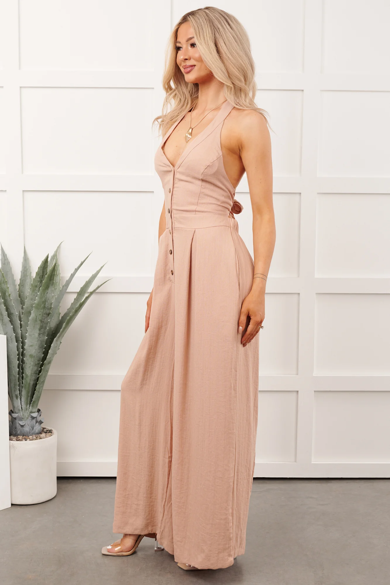 Sweet Like Spring Halter Neck Jumpsuit (Peach Blush) - Image 3