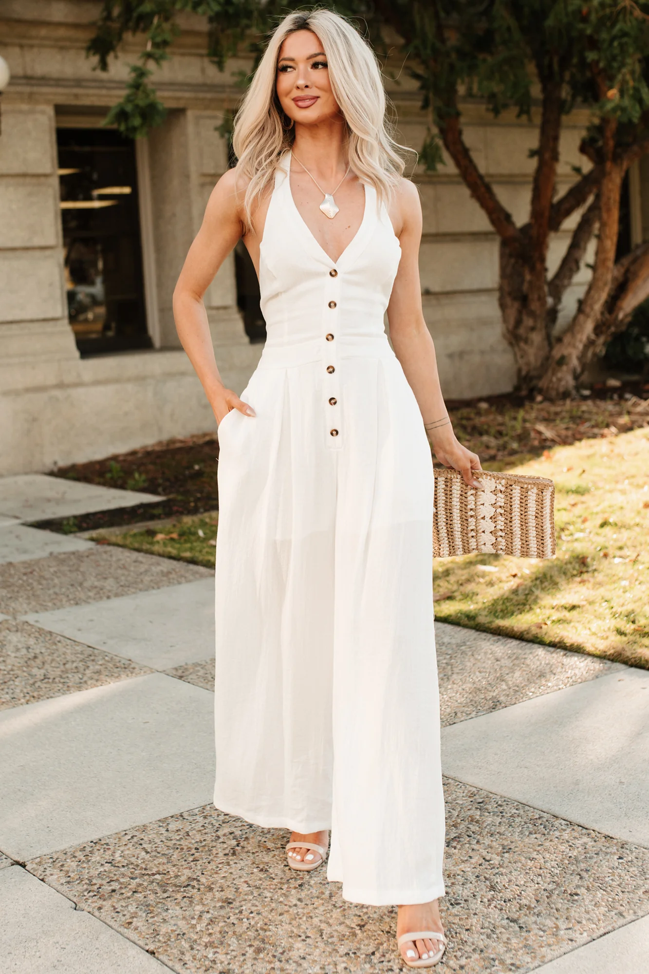 Sweet Like Spring Halter Neck Jumpsuit (White) - Image 2