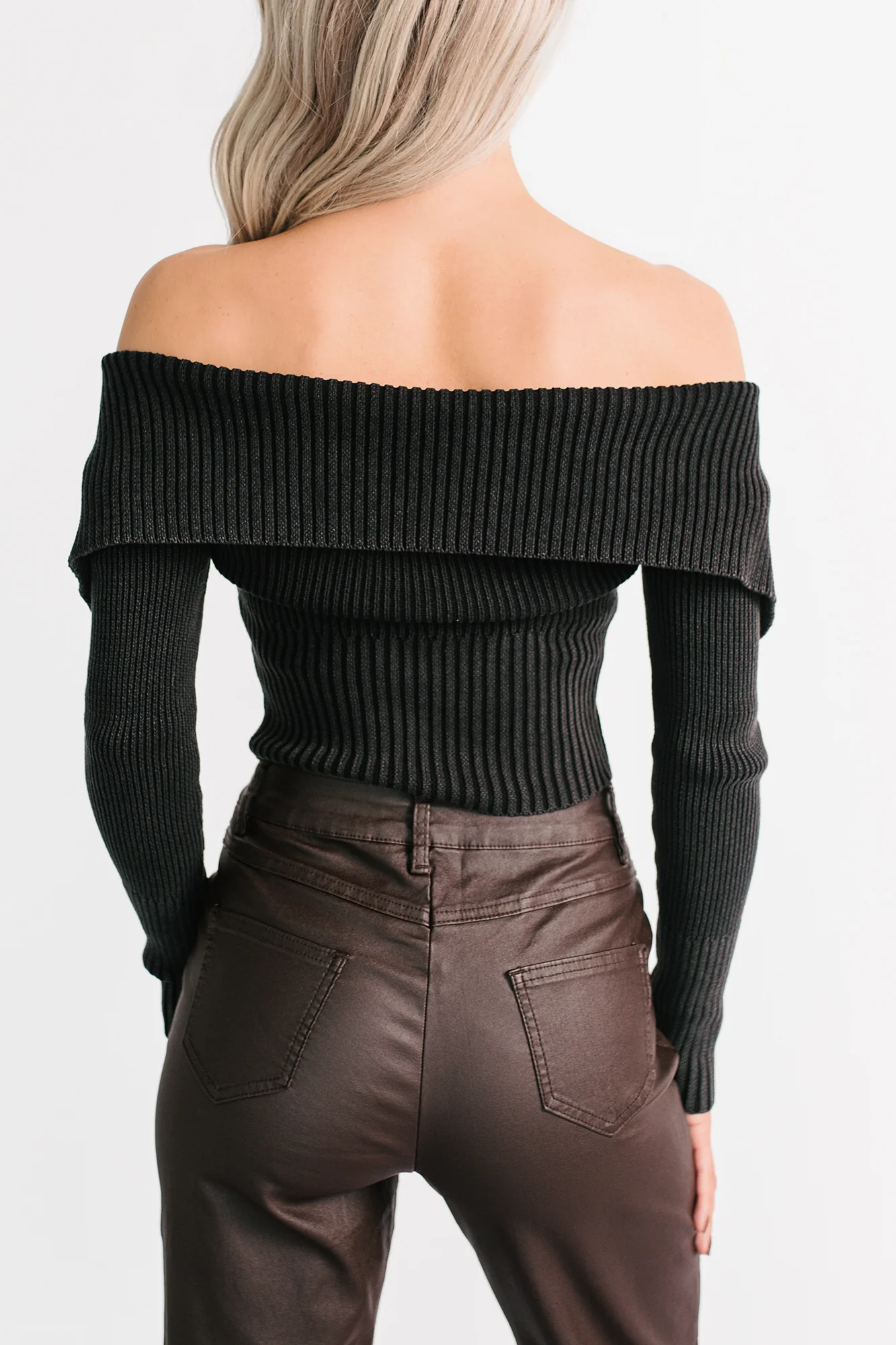 Sweet Spell Off The Shoulder Zip-Up Sweater (Black) - Image 4