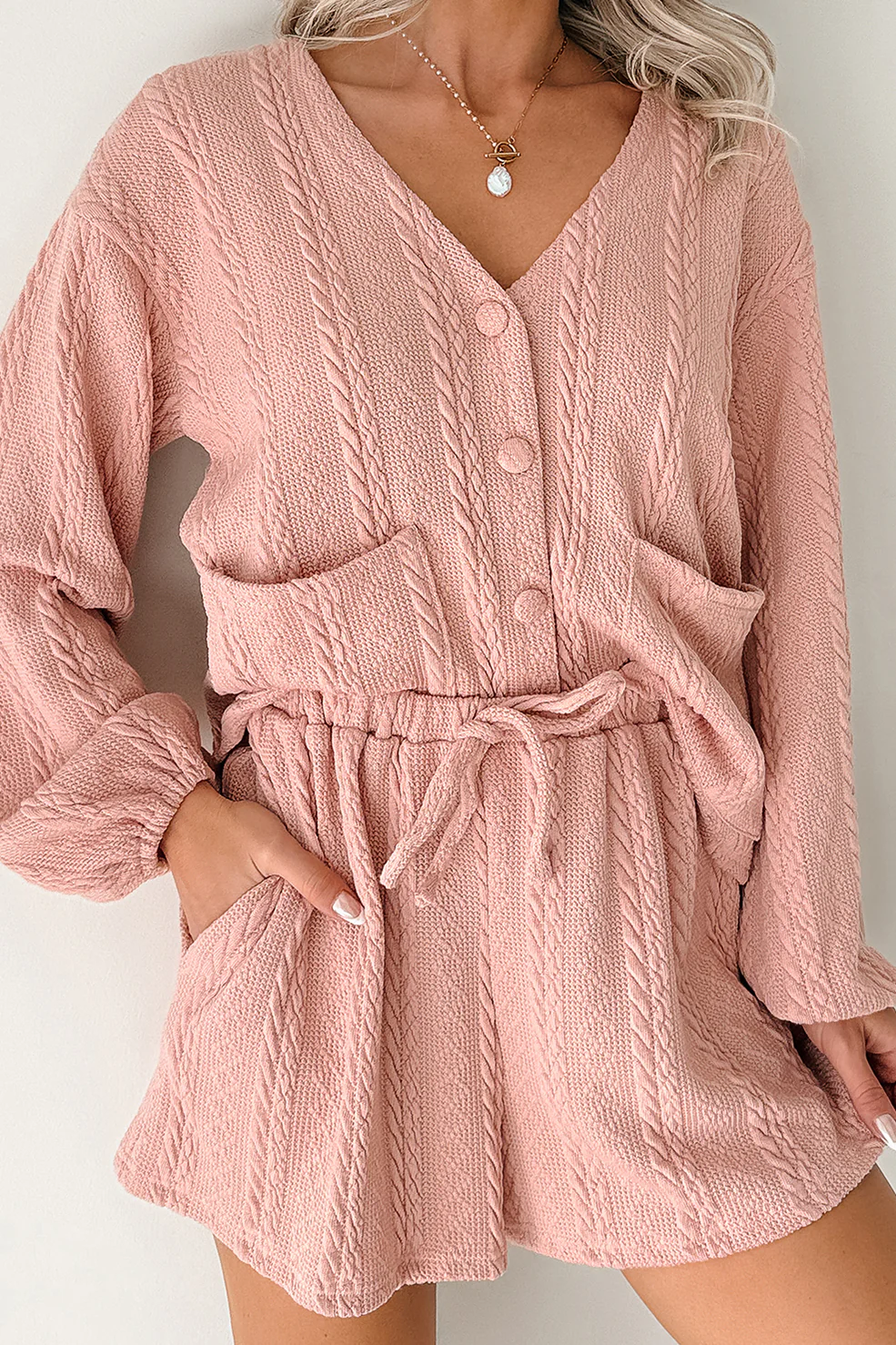 Sweet & Steady Cable Knit Cardigan Set (Dusty Pink) - Image 10