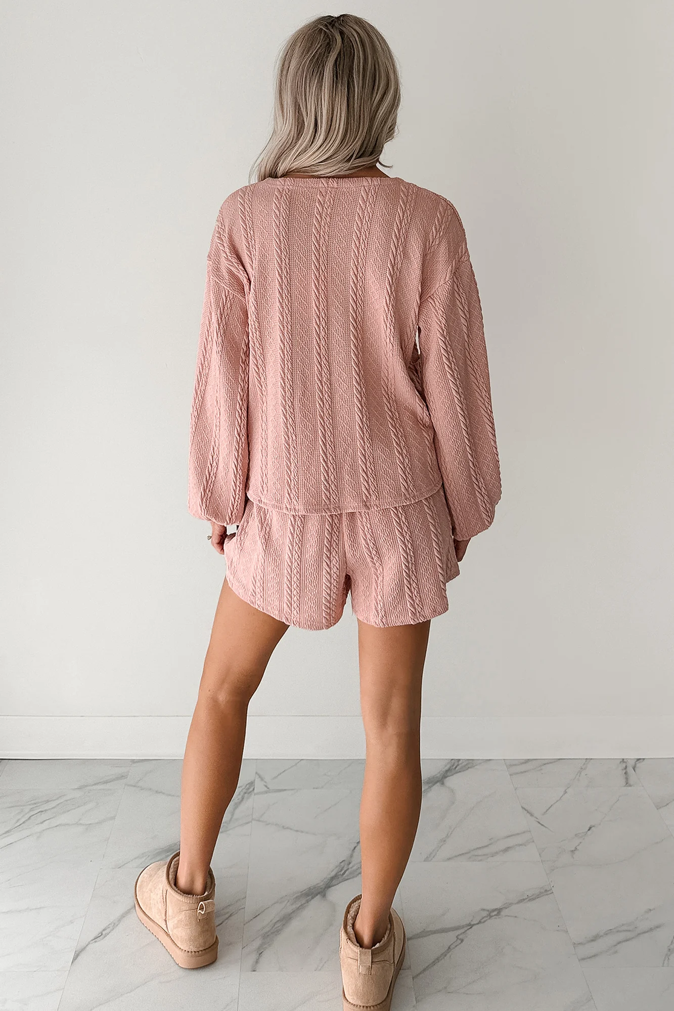 Sweet & Steady Cable Knit Cardigan Set (Dusty Pink) - Image 4