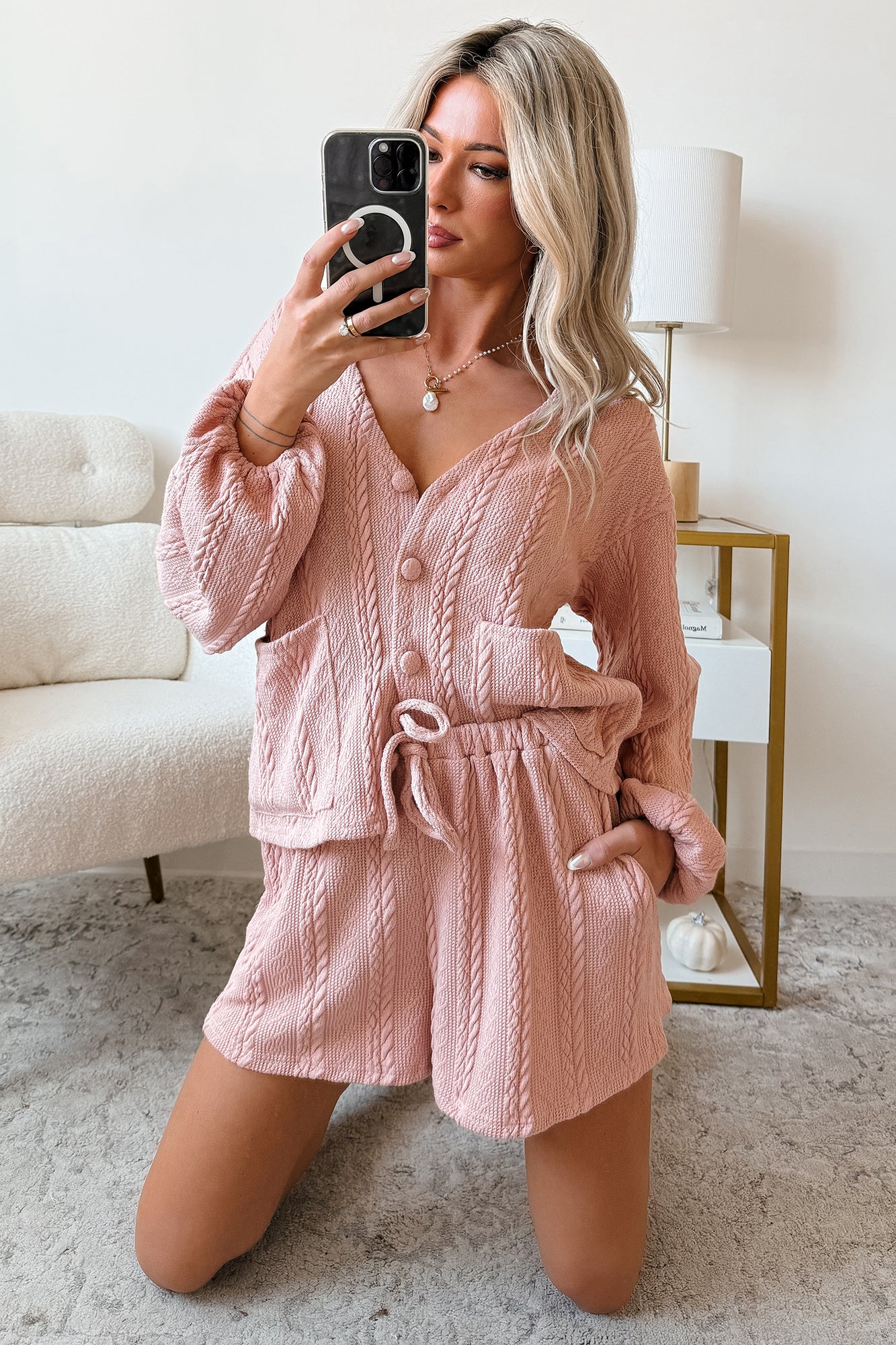 Sweet & Steady Cable Knit Cardigan Set (Dusty Pink) - Image 6