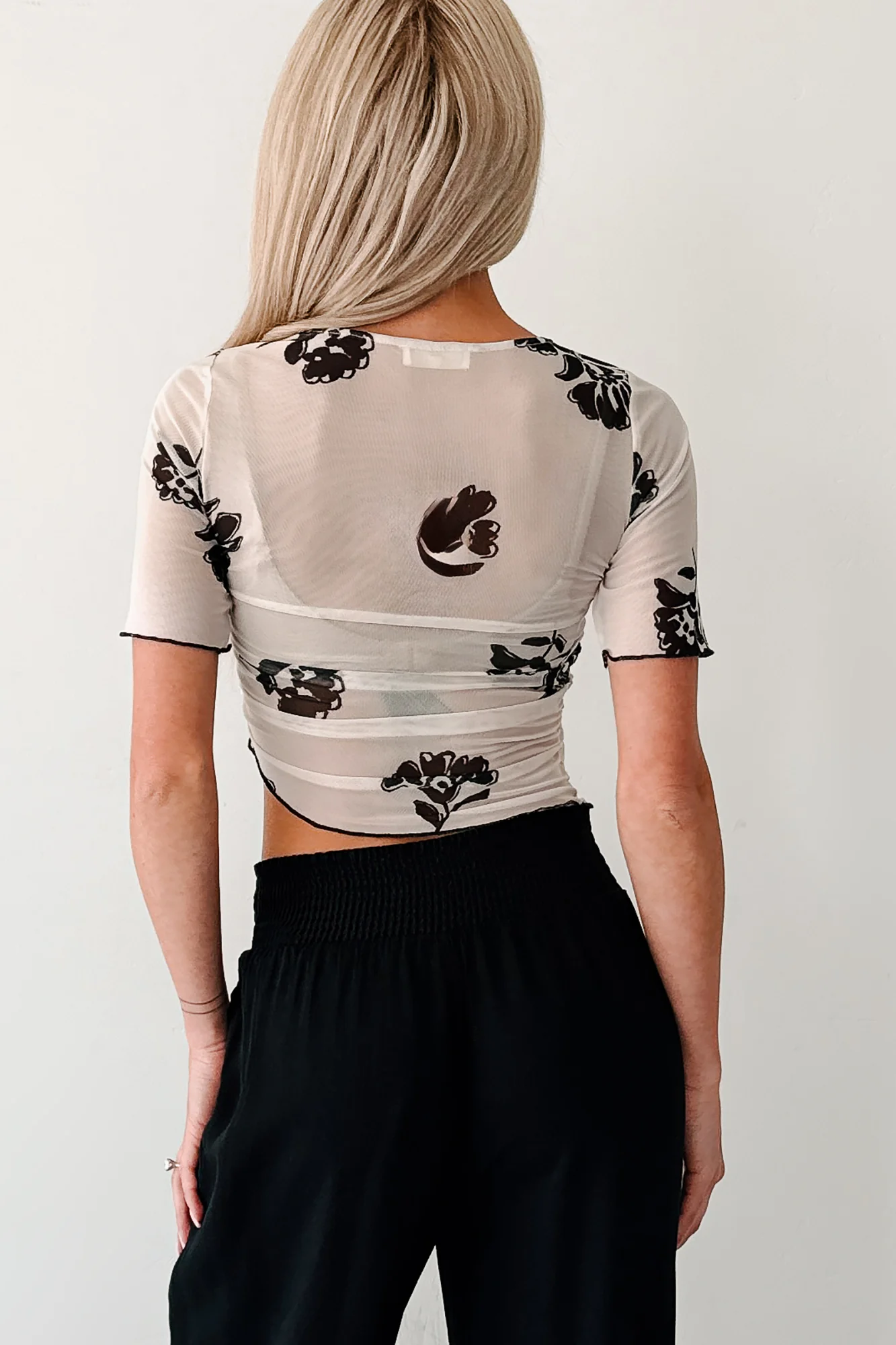 Sweet Talk Season Ruched Floral Mesh Top (Cream) - Image 4
