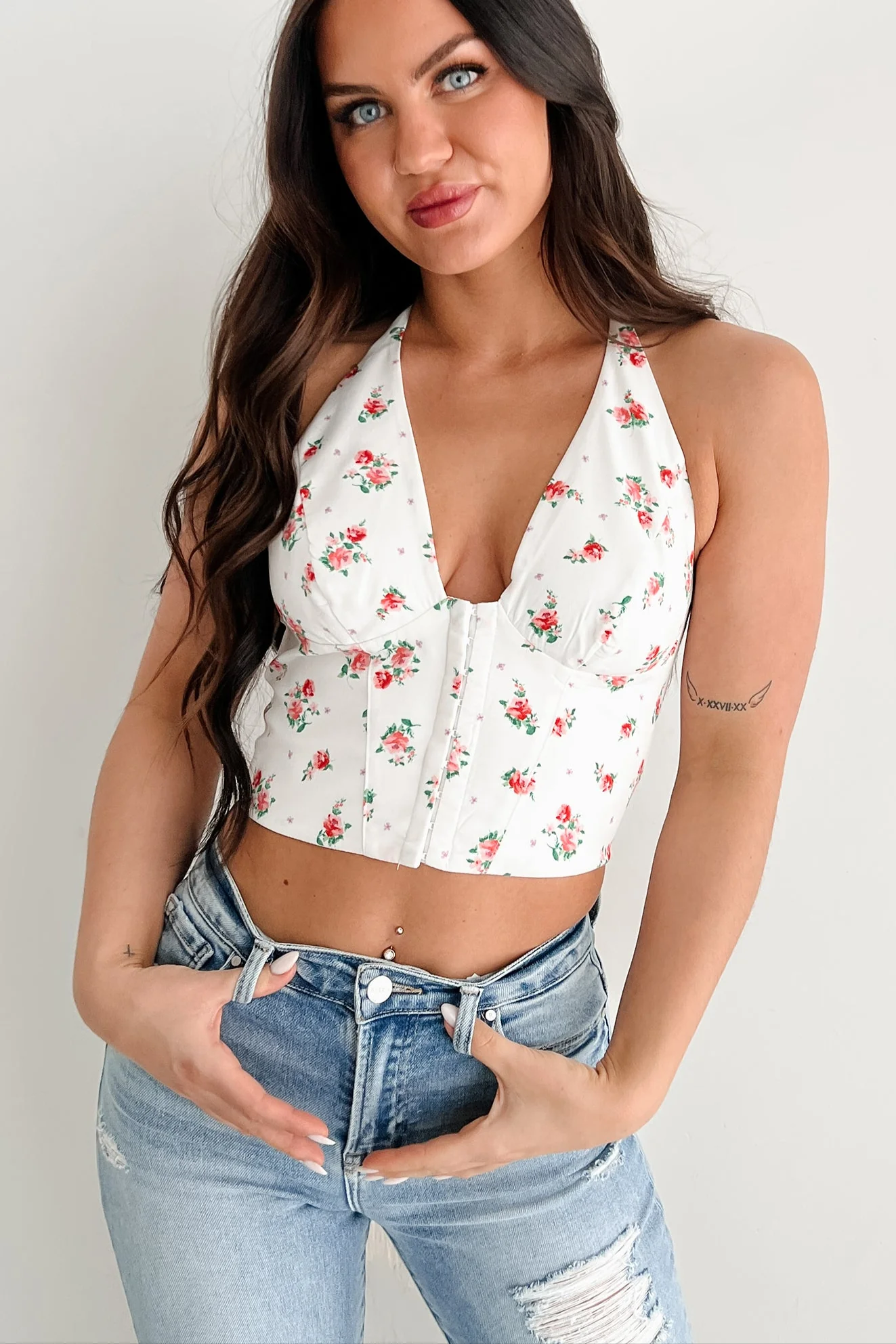Sweet Tease Floral Halter Top (Off White) - Image 5