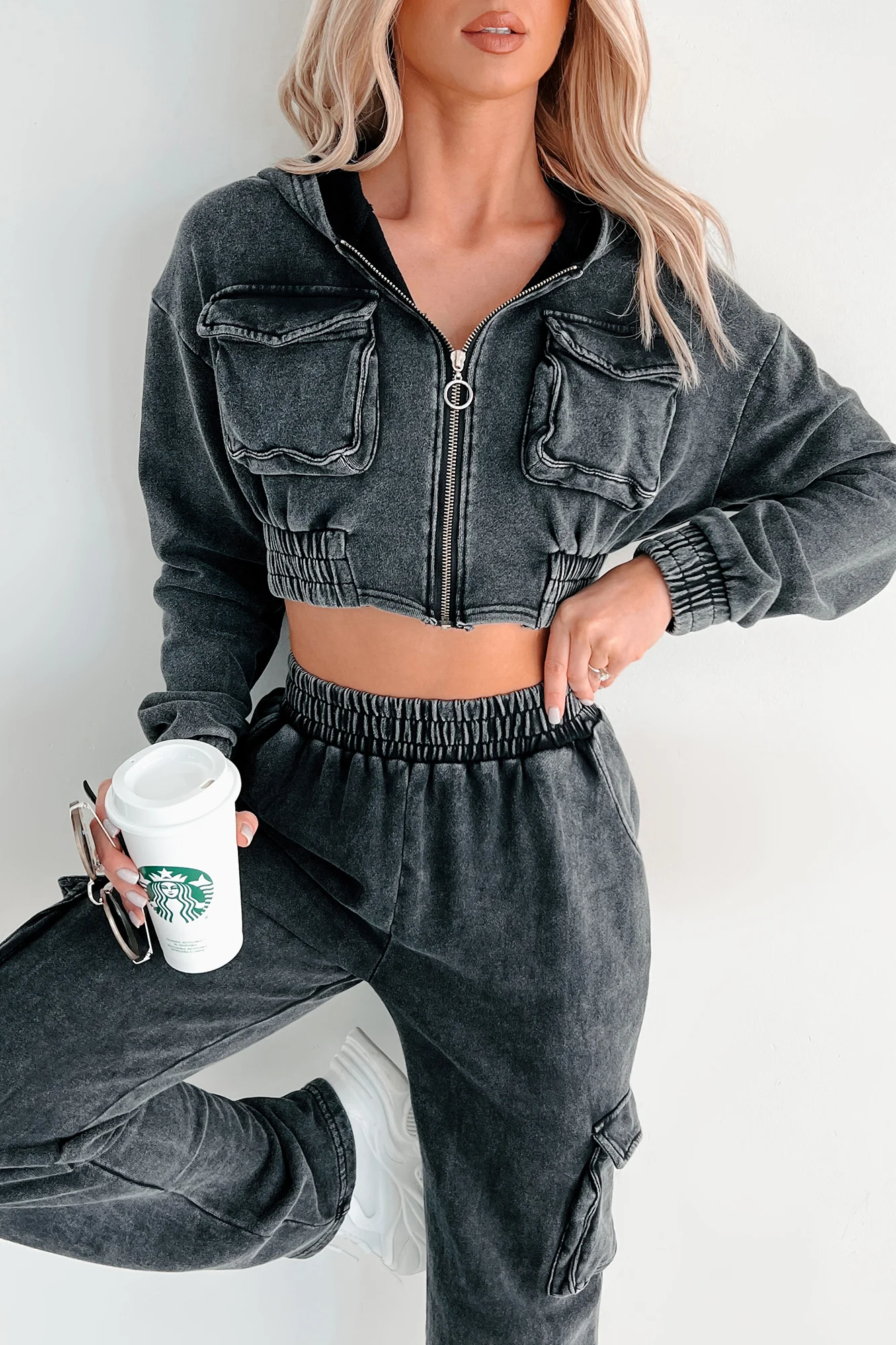 Talk Later Mineral Wash Hoodie & Sweatpants Set (Black) - Image 2