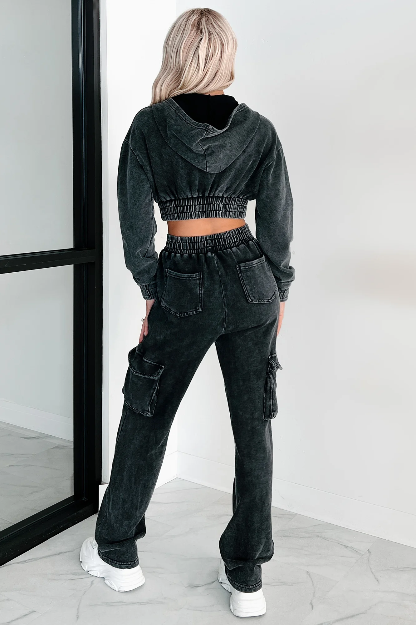 Talk Later Mineral Wash Hoodie & Sweatpants Set (Black) - Image 3
