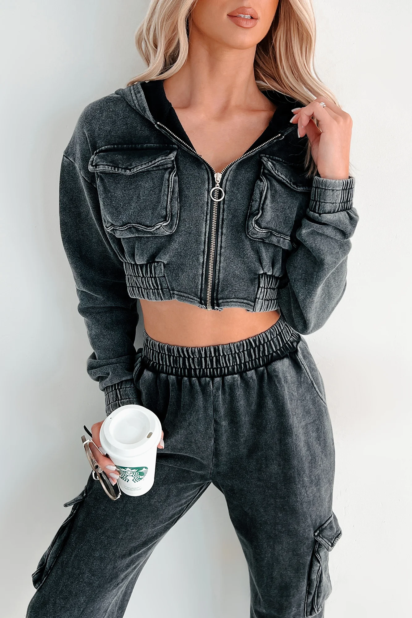 Talk Later Mineral Wash Hoodie & Sweatpants Set (Black) - Image 4