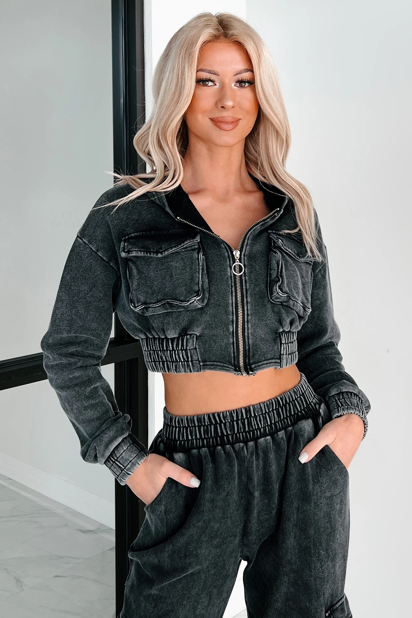 Talk Later Mineral Wash Hoodie & Sweatpants Set (Black) - Image 6