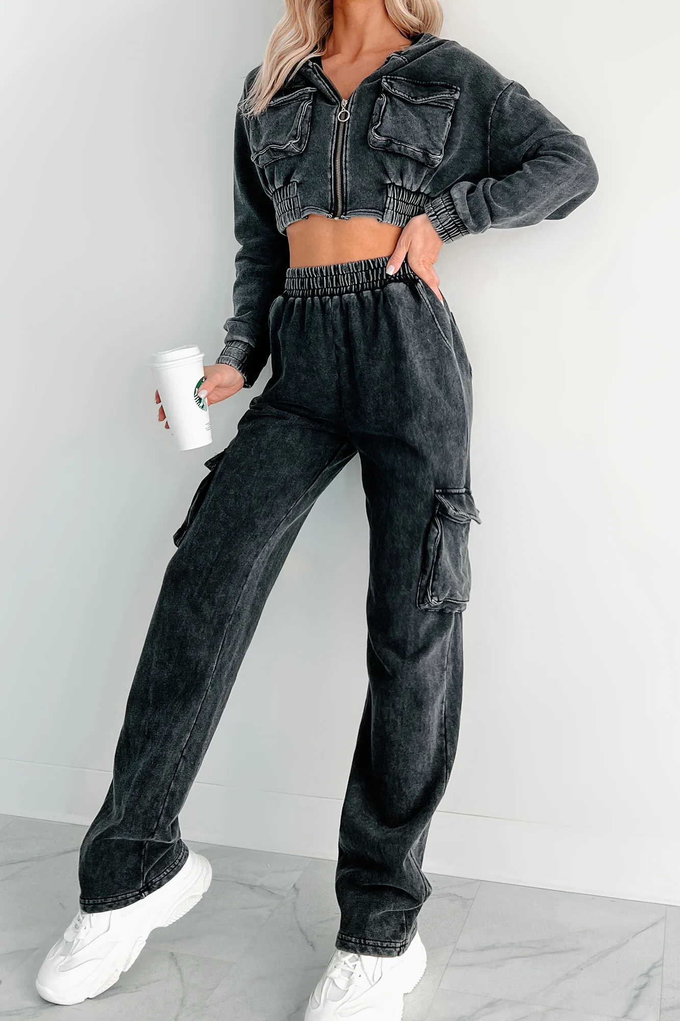 Talk Later Mineral Wash Hoodie & Sweatpants Set (Black) - Image 7