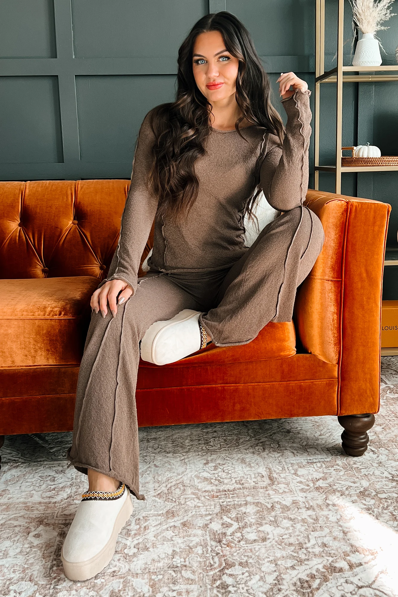 Talk Soon Lettuce Seam Long Sleeve Top (Espresso) - Image 7