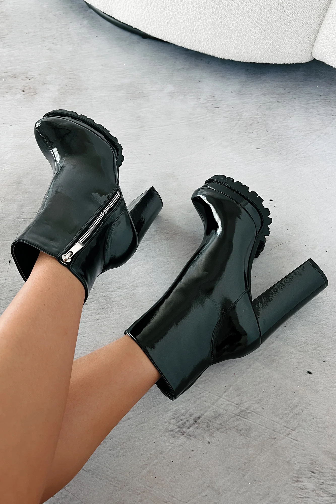 Tall Task Patent Leather Platform Booties (Black) - Image 4