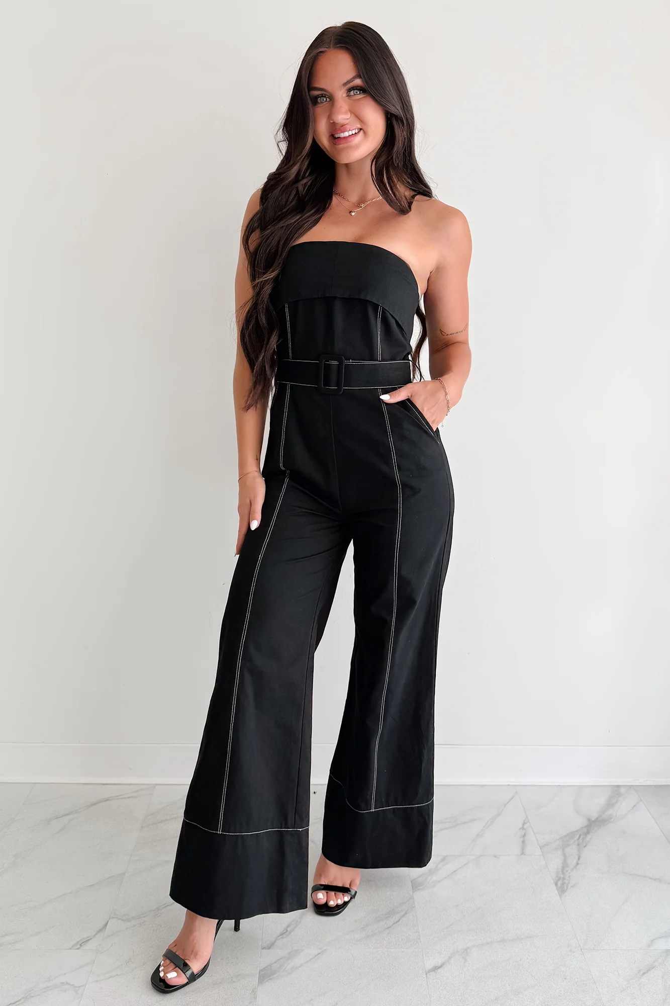 Taste Maker Strapless Wide Leg Jumpsuit (Black) - Image 2