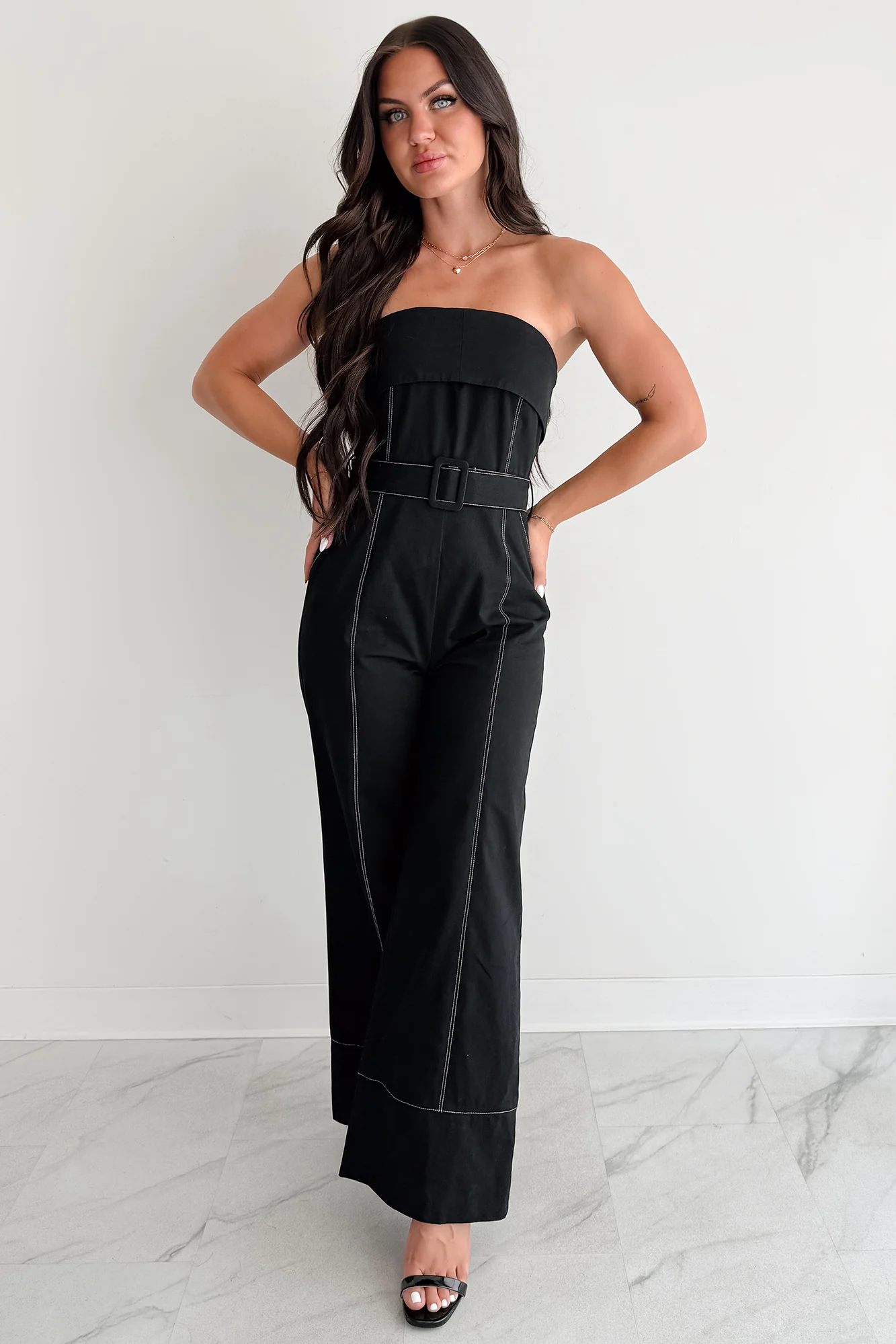 Taste Maker Strapless Wide Leg Jumpsuit (Black) - Image 4