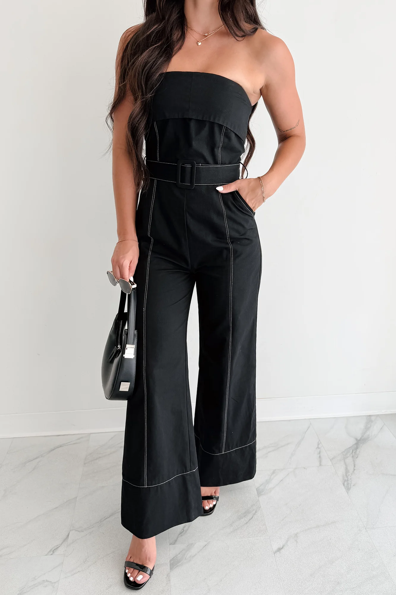 Taste Maker Strapless Wide Leg Jumpsuit (Black) - Image 7