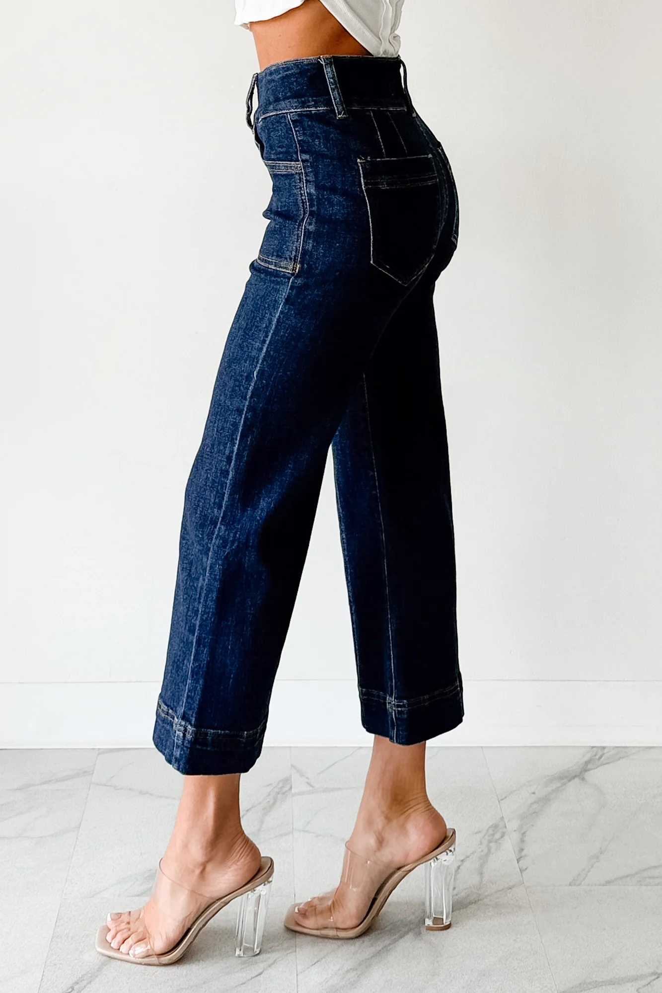 Tatum Wide Leg Mica Denim Crop Jeans (French Navy) - Image 3