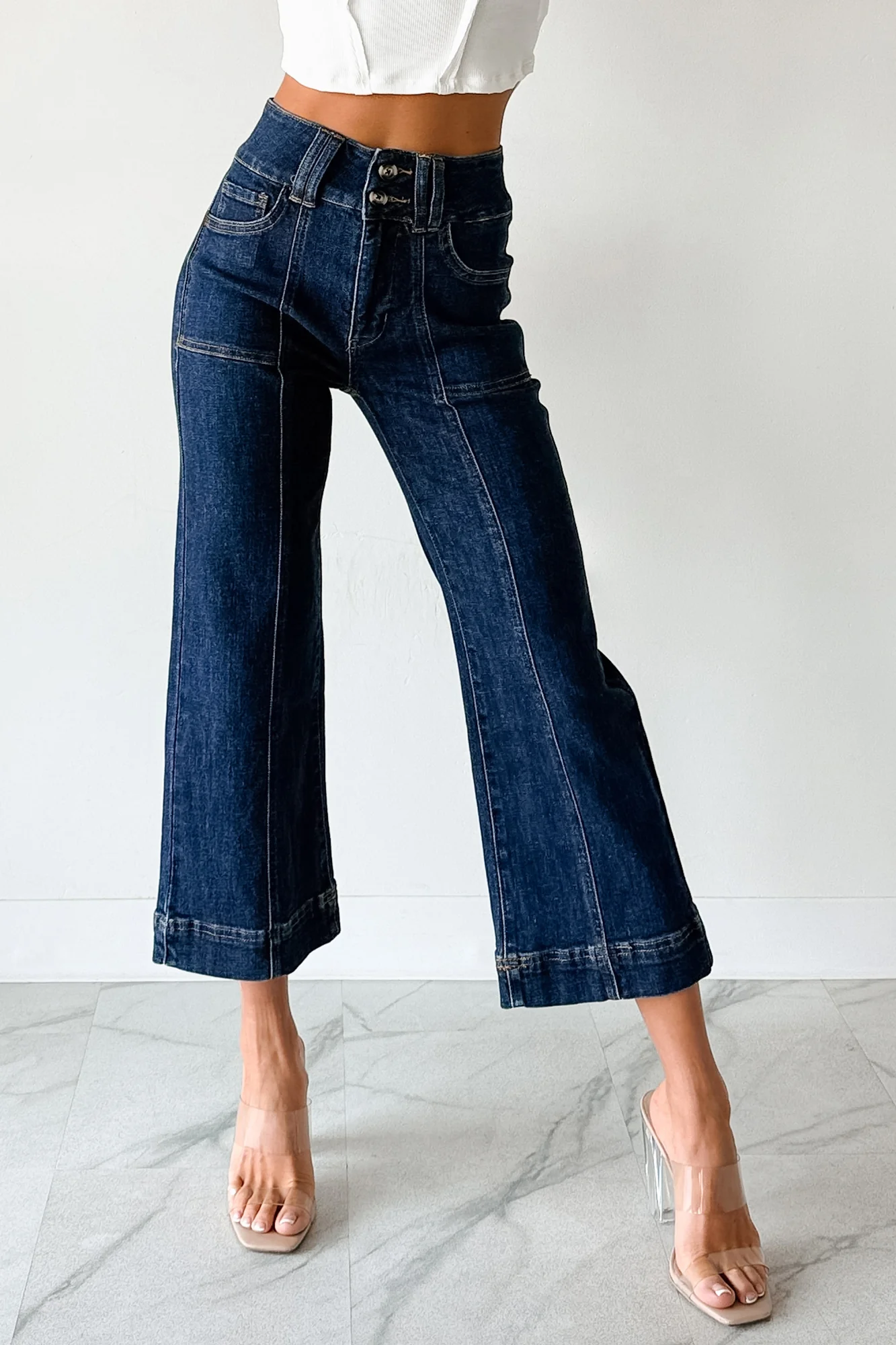 Tatum Wide Leg Mica Denim Crop Jeans (French Navy) - Image 5