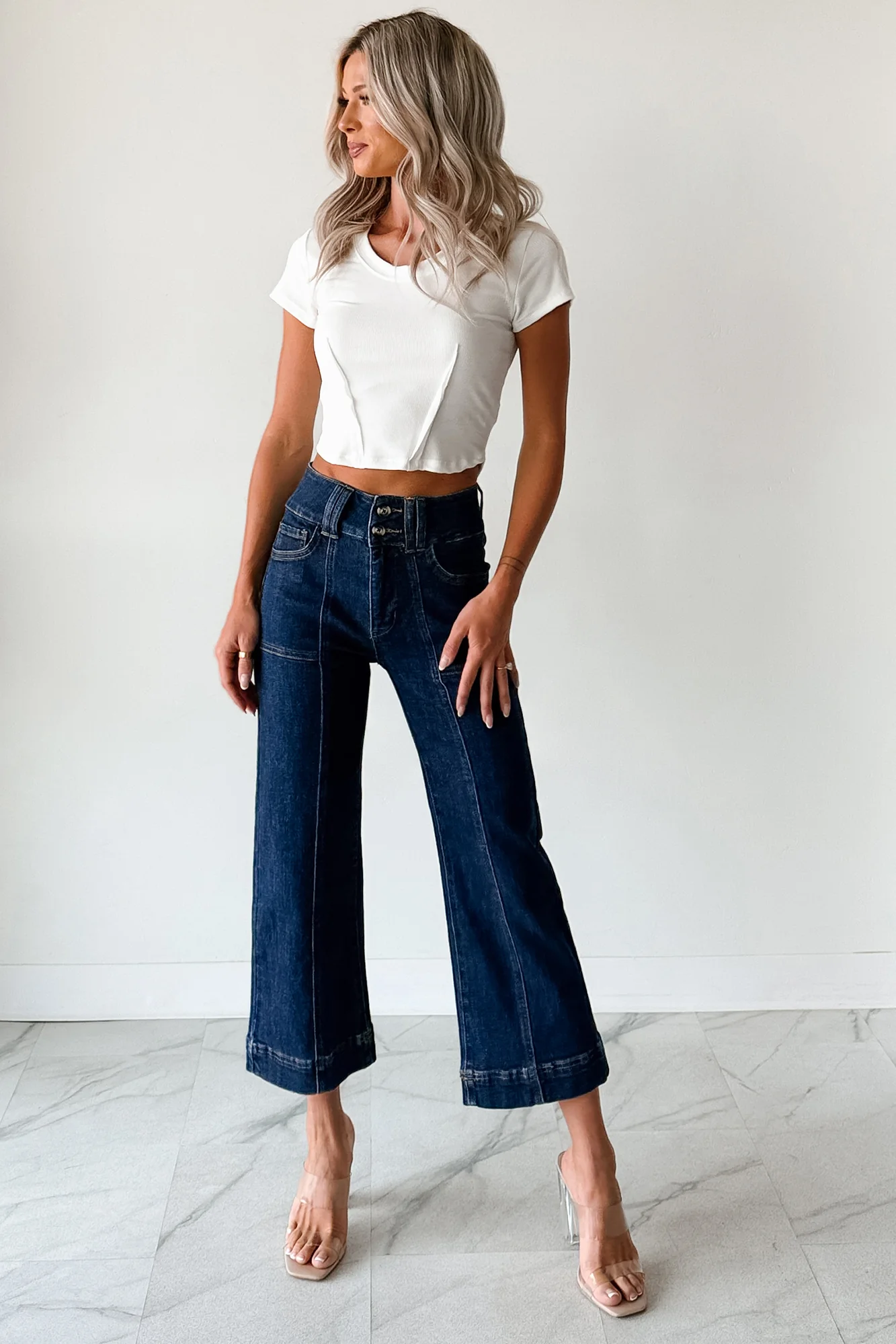 Tatum Wide Leg Mica Denim Crop Jeans (French Navy) - Image 7