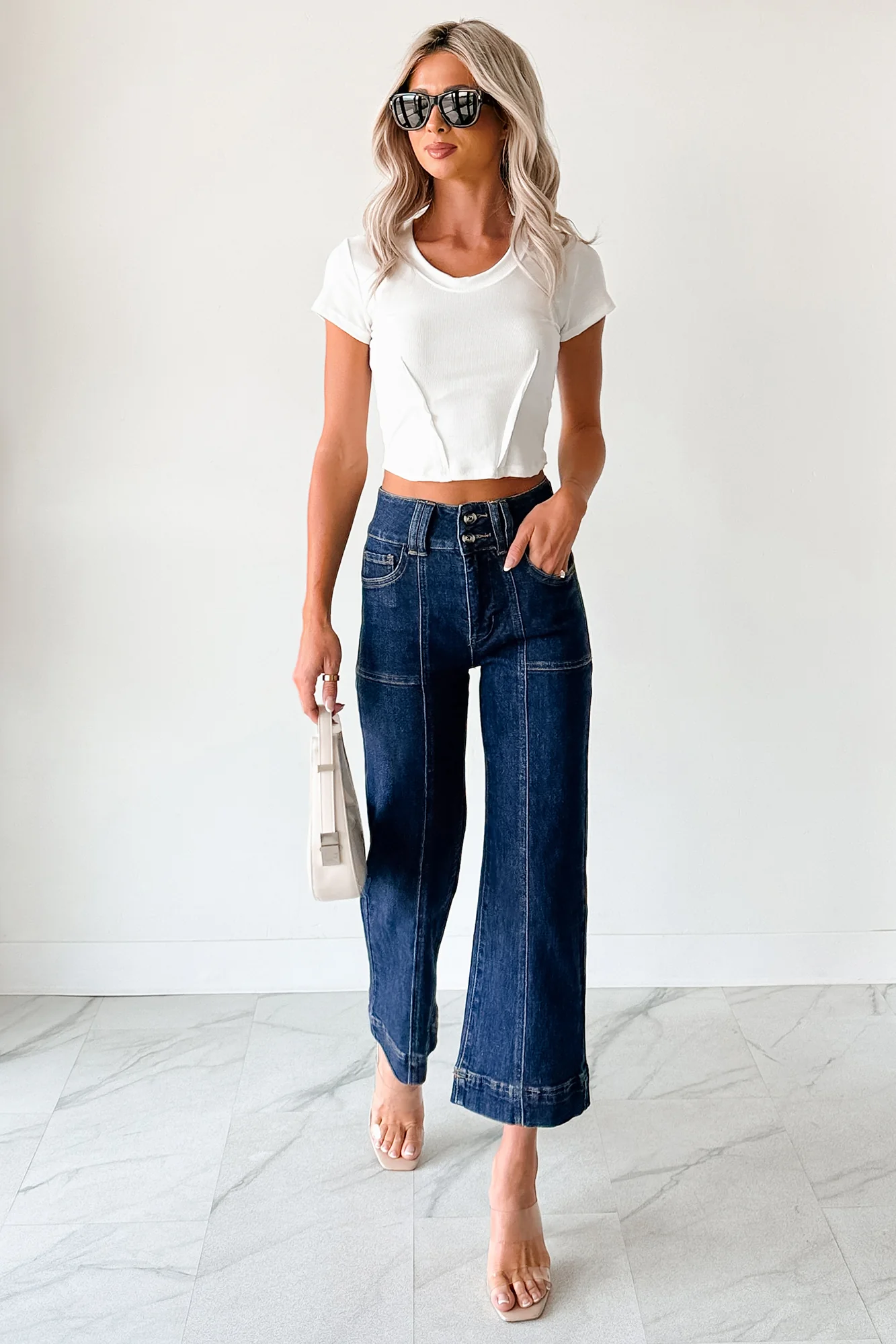 Tatum Wide Leg Mica Denim Crop Jeans (French Navy) - Image 8