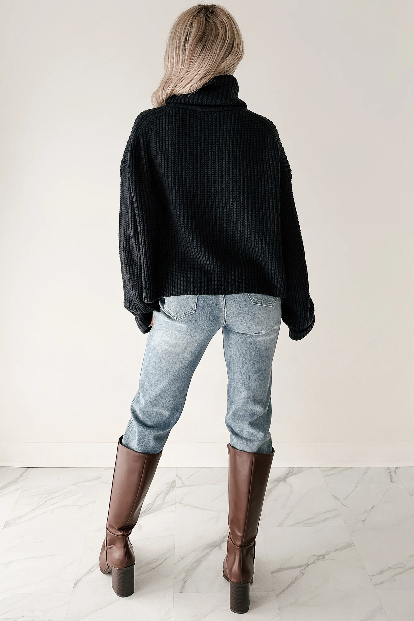 Tell Me Everything Cowl Neck Cargo Sweater (Dark Navy) - Image 3