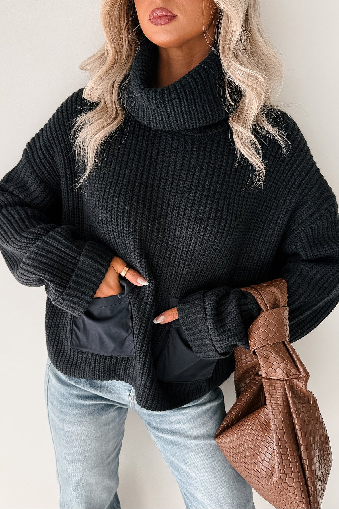Tell Me Everything Cowl Neck Cargo Sweater (Dark Navy) - Image 6